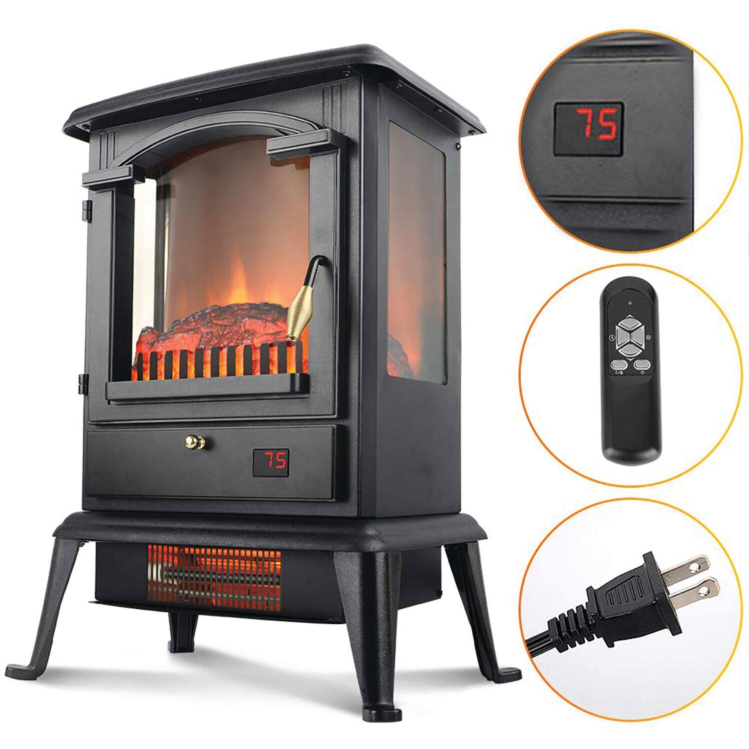 Left. Lifesmart - 3 Sided Flame View Infrared Heater Stove - Black.