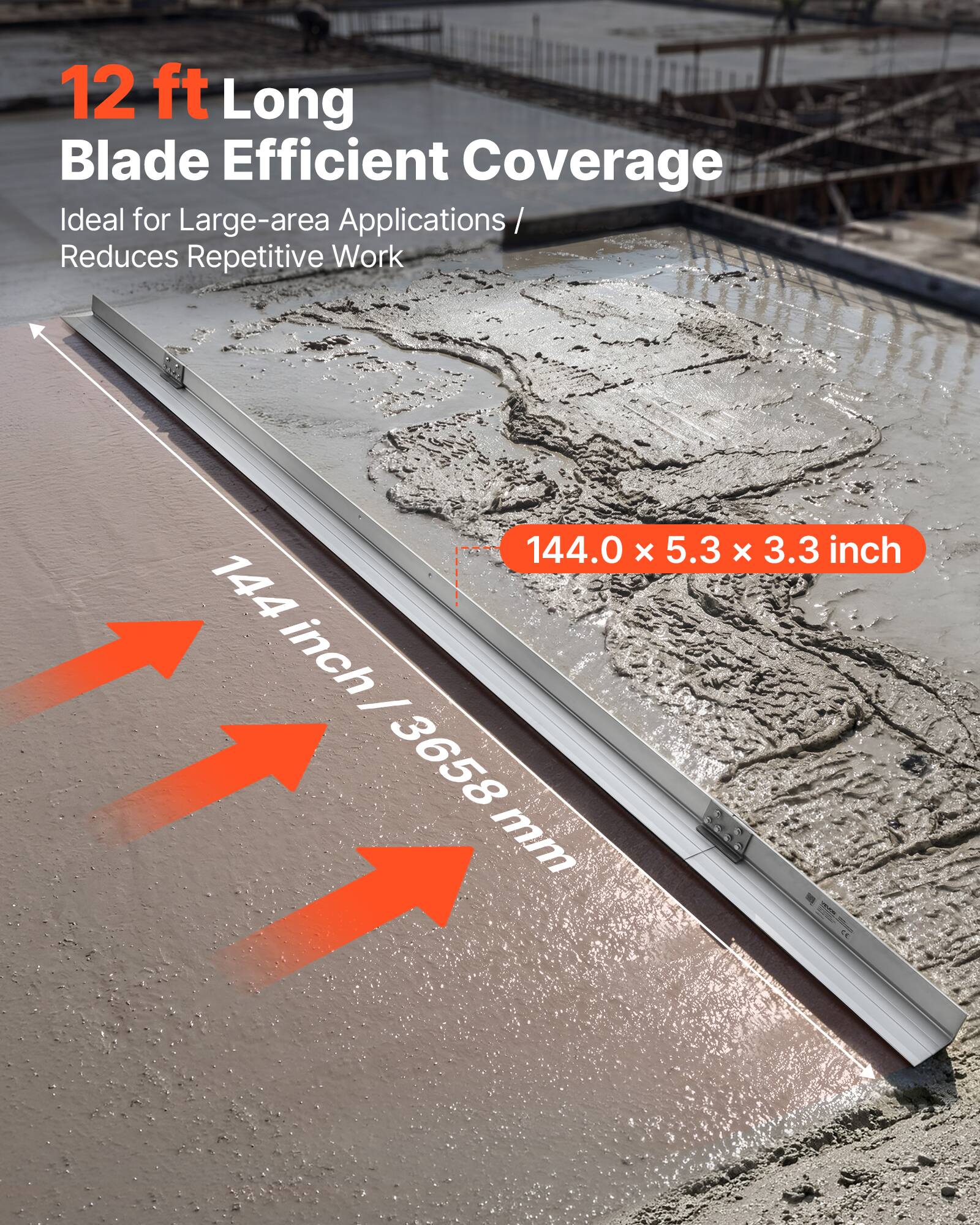 12 ft Long Blade Efficient Coverage  
Ideal for Large-area Applications / Reduces Repetitive Work  

144.0 x 5.3 x 3.3 inch  
144 inch / 3658 mm