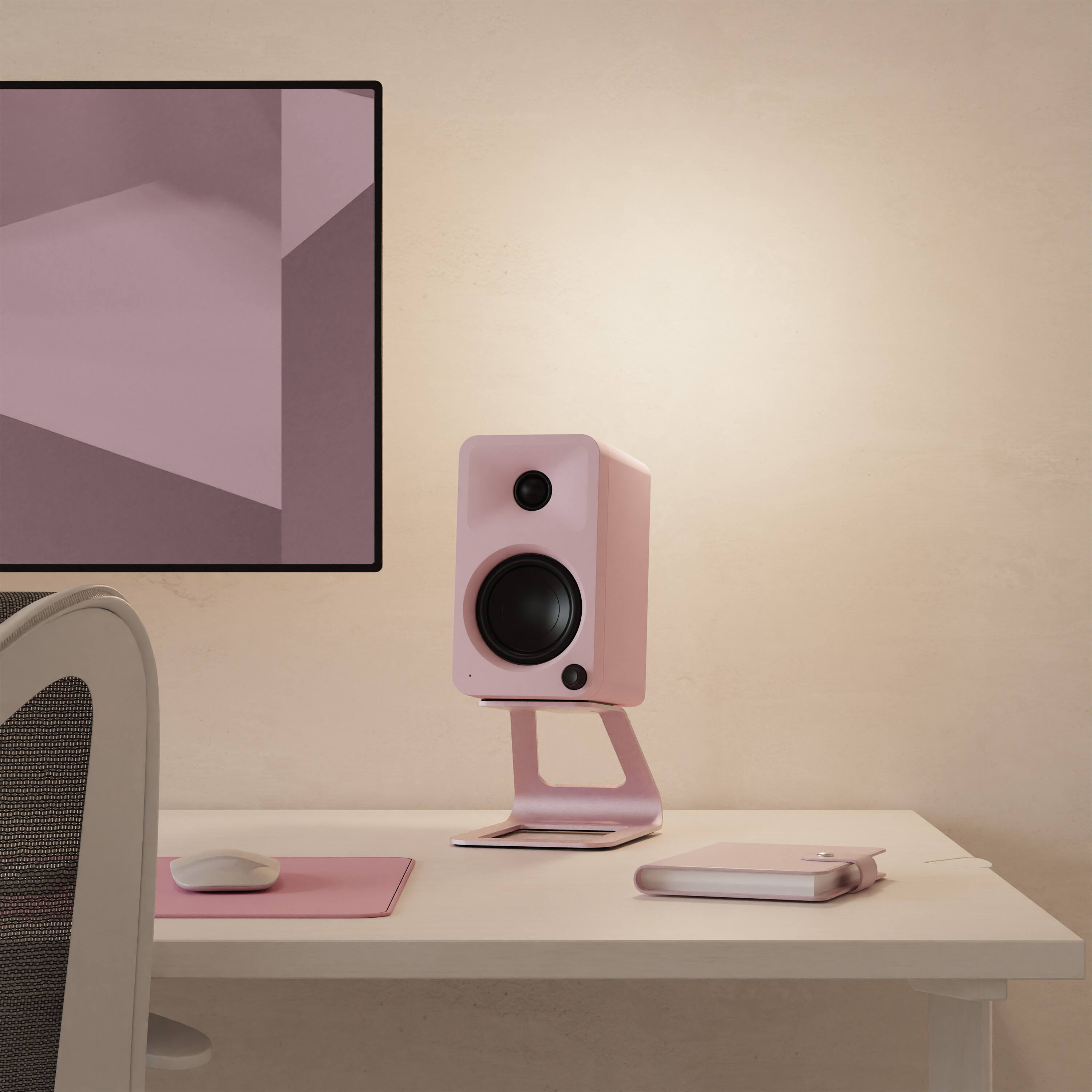 Alt View 2. Kanto - Kanto ORA Powered Reference Desktop Speakers with Bluetooth - Pair (Pink) - Light Pink.