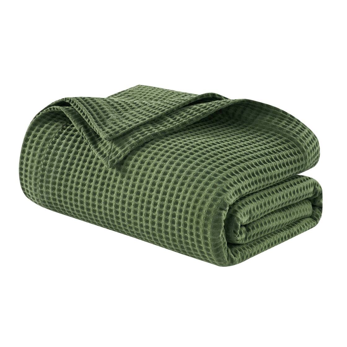 Front. Gracie Mills - Britain Cotton Blanket - Olive Green.
