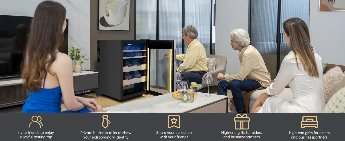 Invite friends to enjoy a joyful tasting trip  
Private business talks to show your extraordinary identity  
Share your collection with your friends  
High-end gifts for elders and business partners