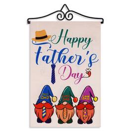 G128 - 14.2-inch Garden Flag Hanger with 12x18 Double-Sided Burlap Flag, Happy Fathers Day 3 Gnome Design - Multicolor