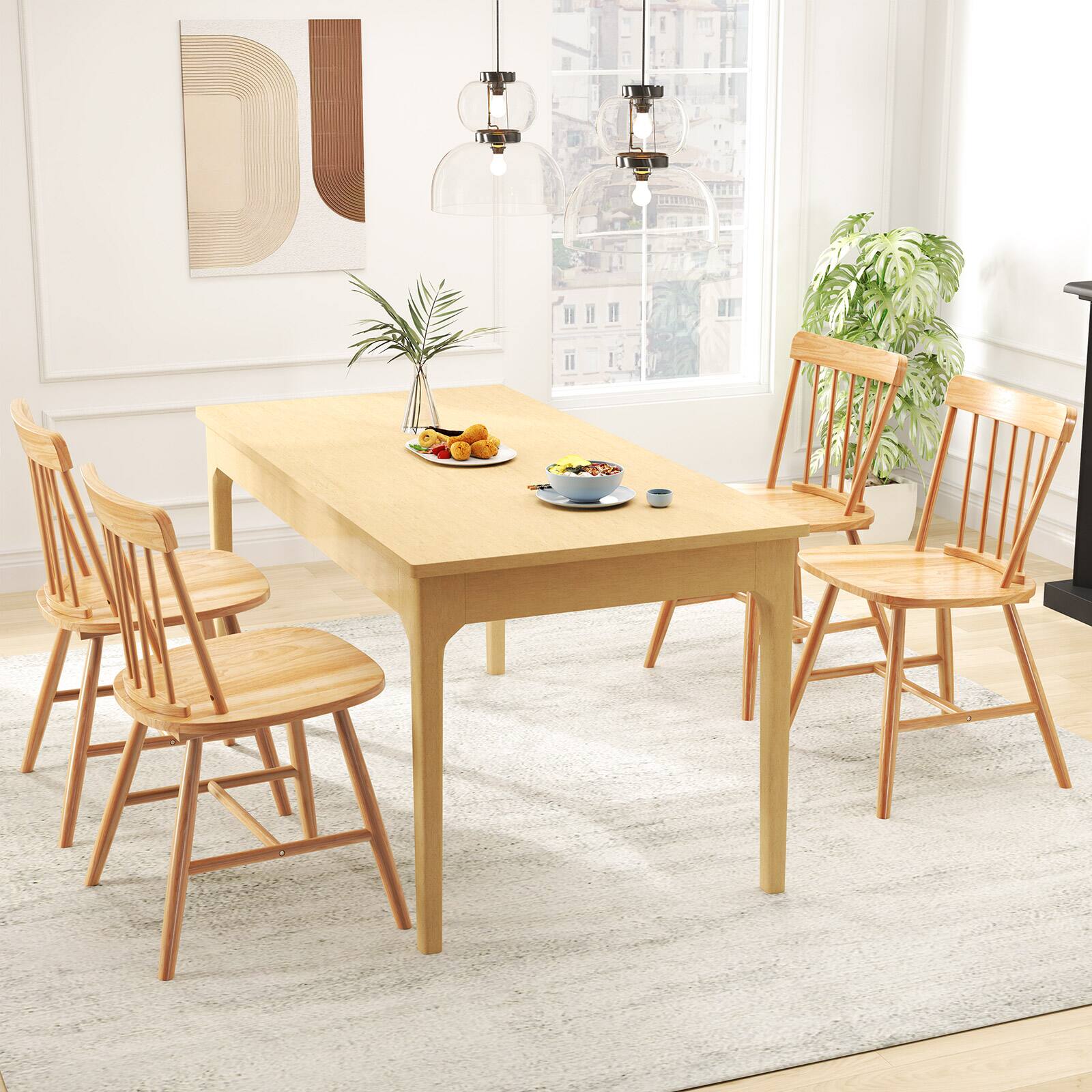 Alt View 1. Gymax - Gymax Dining Chairs Set of 4 Farmhouse Kitchen Chair w/ Rubber Wood Frame Wide Seat Natural - Natural.