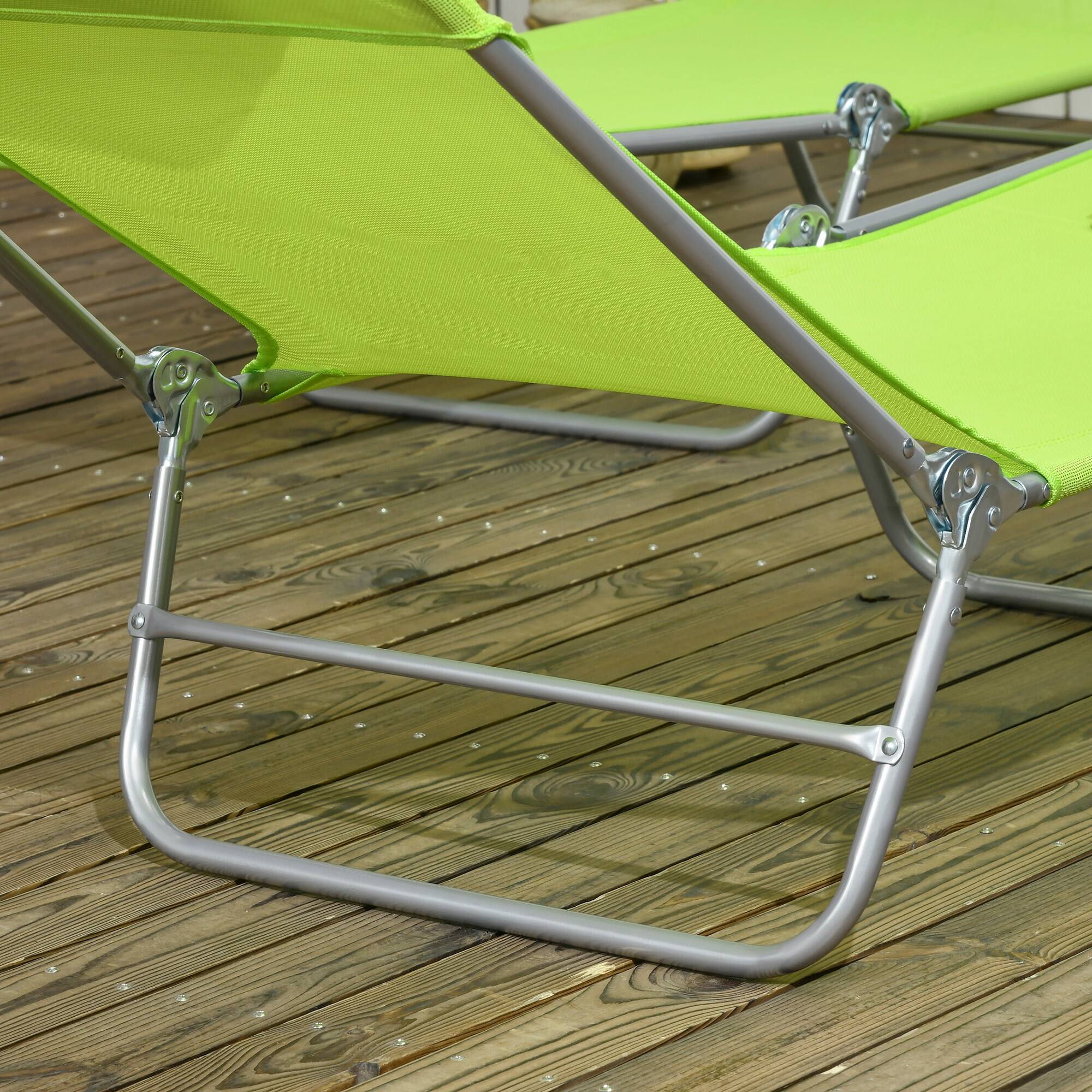 Alt View 8. Outsunny - 2 Piece Folding Chaise Lounge Chairs, Pool Sun Tanning Chairs with Reclining Back, Breathable Mesh Seat - Green.