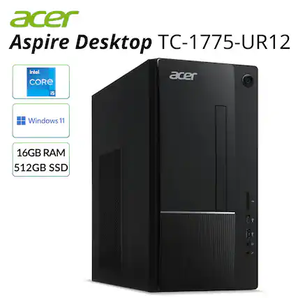 acer Aspire Desktop TC-1775-UR12
Intel Core i5
Windows 11
16GB RAM
512GB SSD