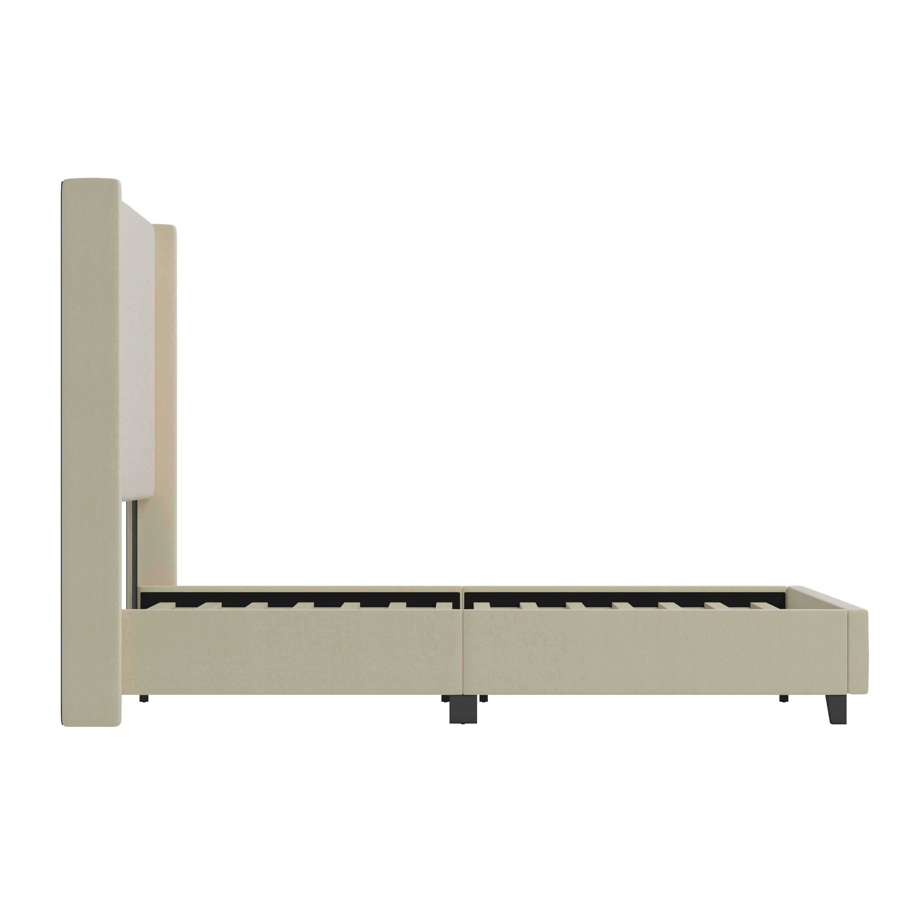 Alt View 8. Emma + Oliver - Nora upholstered Platform Bed with Plush Padded Wingback Headboard and Wood Support Slats - No Box Spring Needed - Beige.