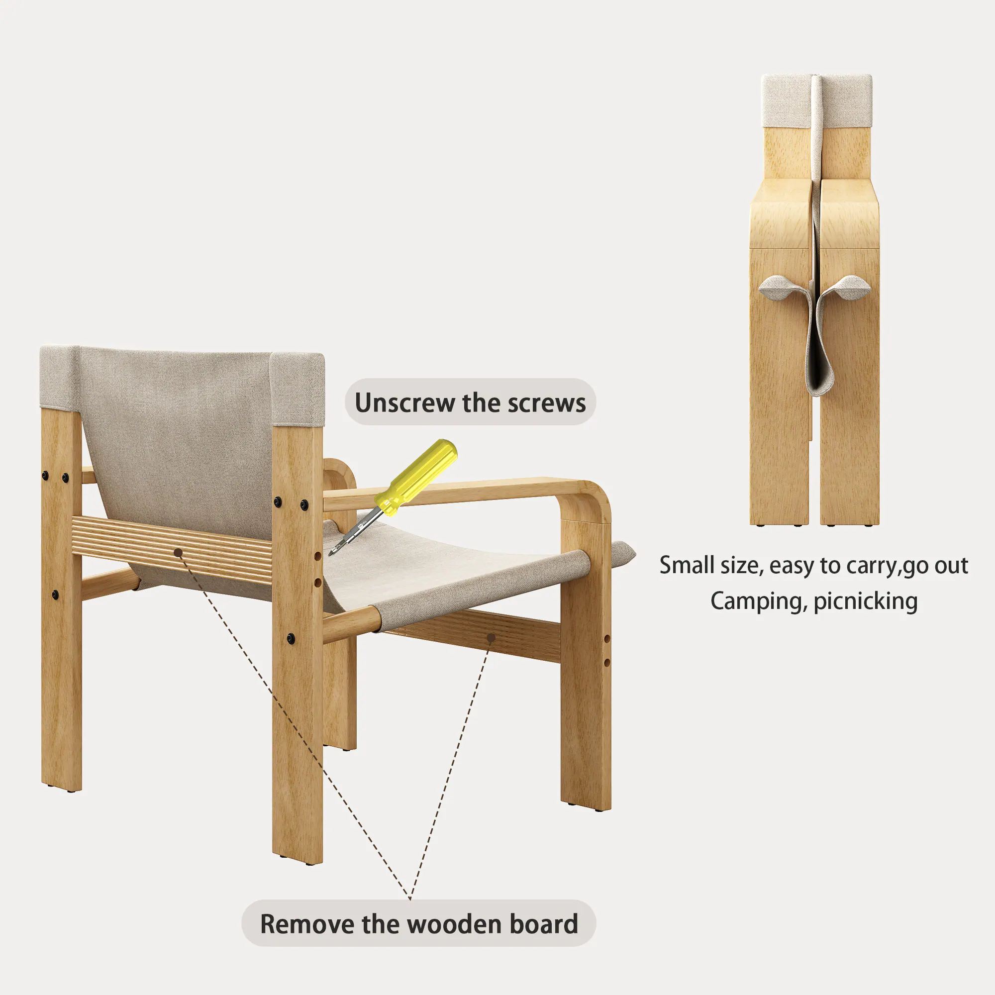 Unscrew the screws  
Remove the wooden board  

Small size, easy to carry, go out Camping, picnicking