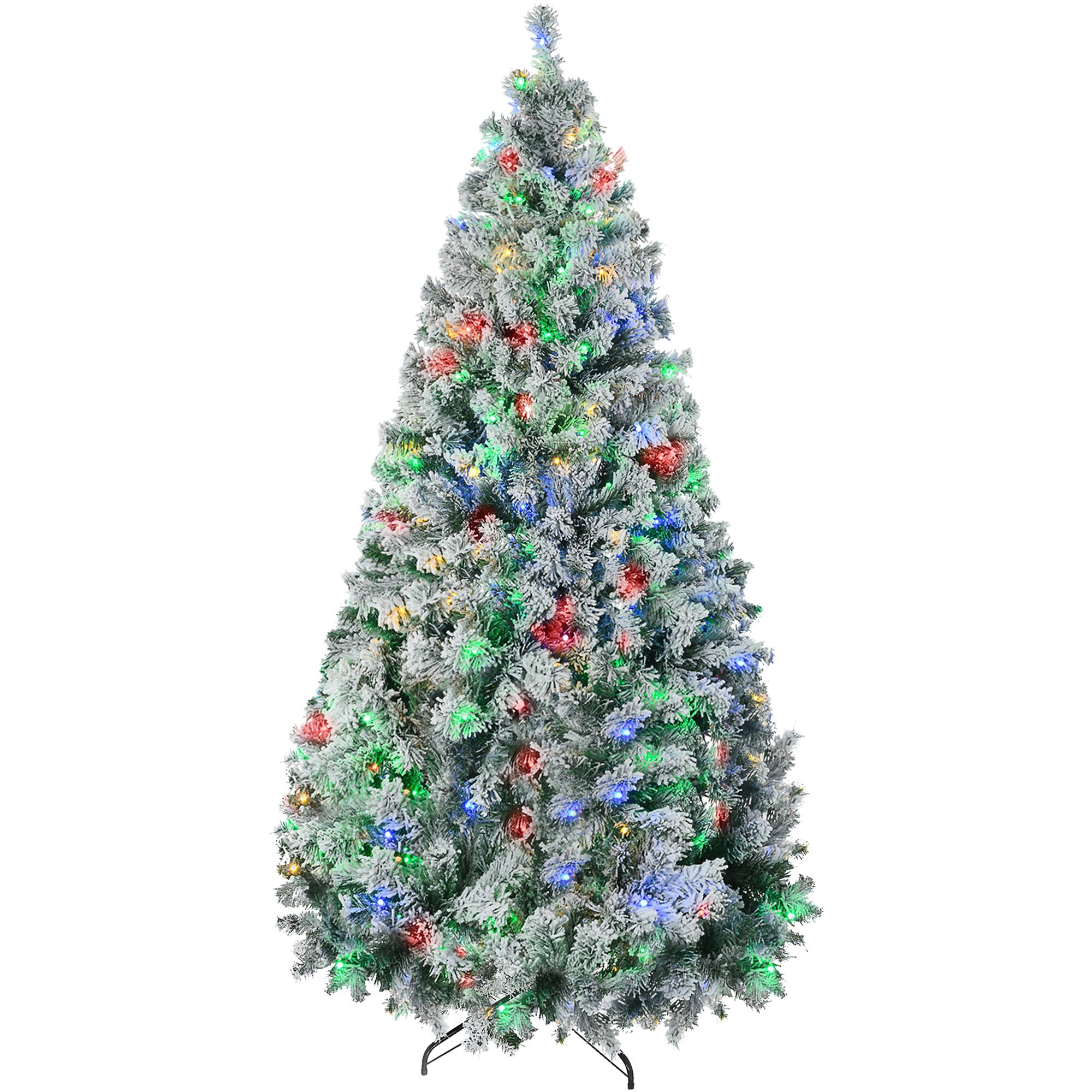 Front. Homcom - 9ft Tall Prelit Artificial Christmas Tree Holiday Décor with 1939 Snow Flocked Branches, 900 LED Lights, Steel Base - Green.