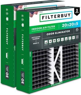 Filterbuy - 20x20x5 MERV 10 Odor & Allergy Defense, Pleated HVAC AC Furnace Air Filters Replacement for Honeywell & Lennox (2-Pack) - Black