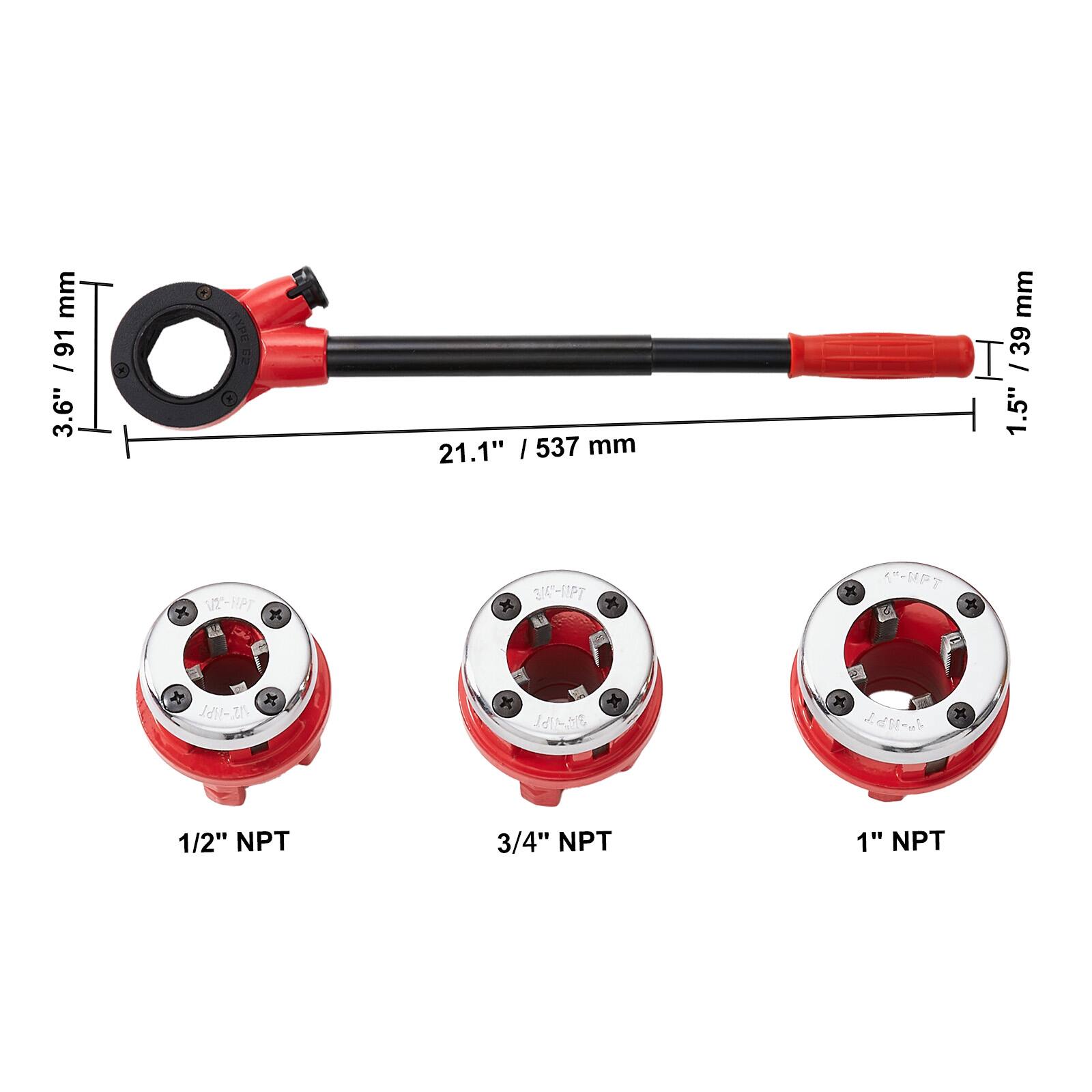 3.6" / 91 mm  
21.1" / 537 mm  
1.5" / 39 mm  

1/2" NPT  
3/4" NPT  
1" NPT
