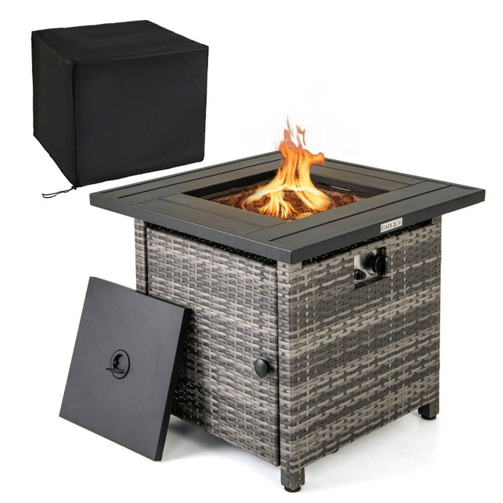Alt View 5. Kadyn - Outdoor Patio Fire Pit Tables Outdoor Fire Basket Tables29 Inch Propane Rattan Firepit Table with Lava Rocks and - Mix Gray.