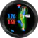 The text on the image can be grouped and corrected as follows:
1. "4 SHOT m APP+": This is a golf shot distance calculator that shows the distance to the hole in yards.
2. "176 148 GW": This is the golf course hole number and distance to the hole in yards.
3. "PUTT 6 5": This is the distance to the hole in yards for a putt.
The corrected text would be:
"4 SHOT m APP+ 176 148 GW PUTT 6 5"