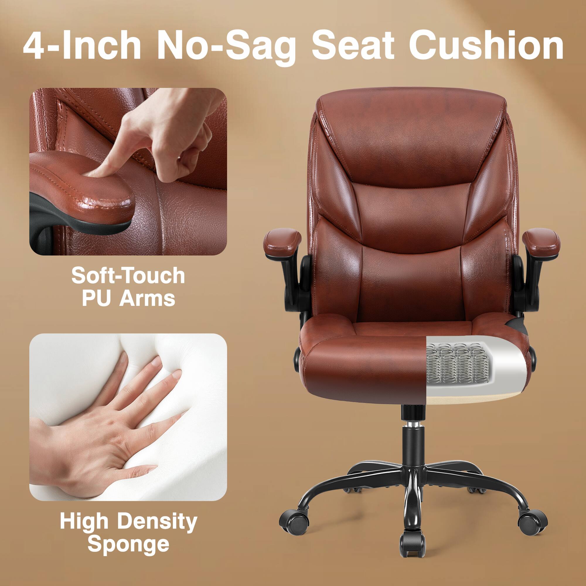 4-Inch No-Sag Seat Cushion

- Soft-Touch PU Arms
- High Density Sponge
