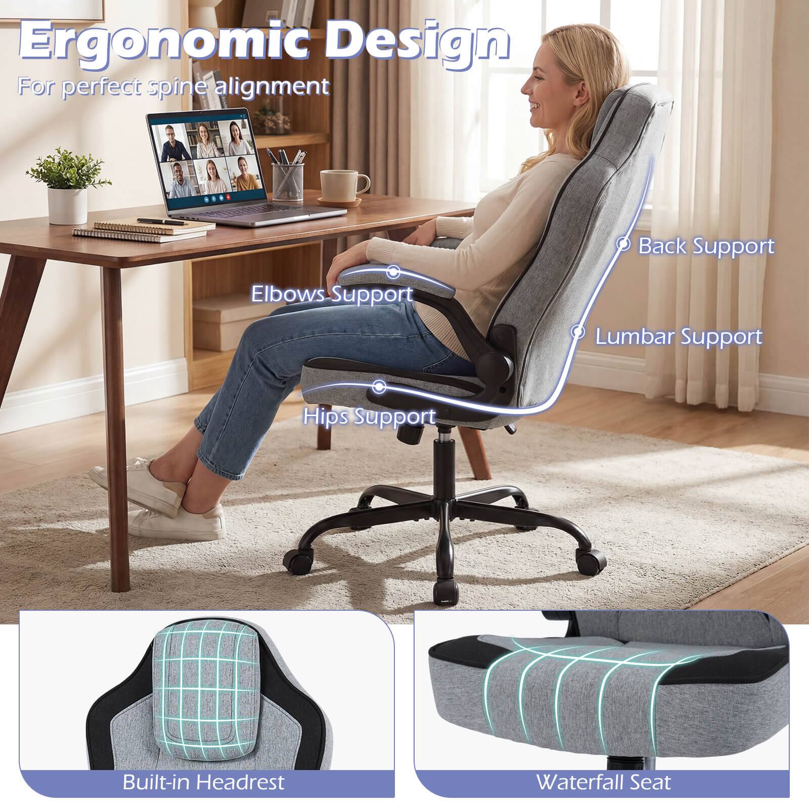 Ergonomic Design  
For perfect spine alignment

- Back Support
- Lumbar Support
- Elbows Support
- Hips Support
- Built-in Headrest
- Waterfall Seat