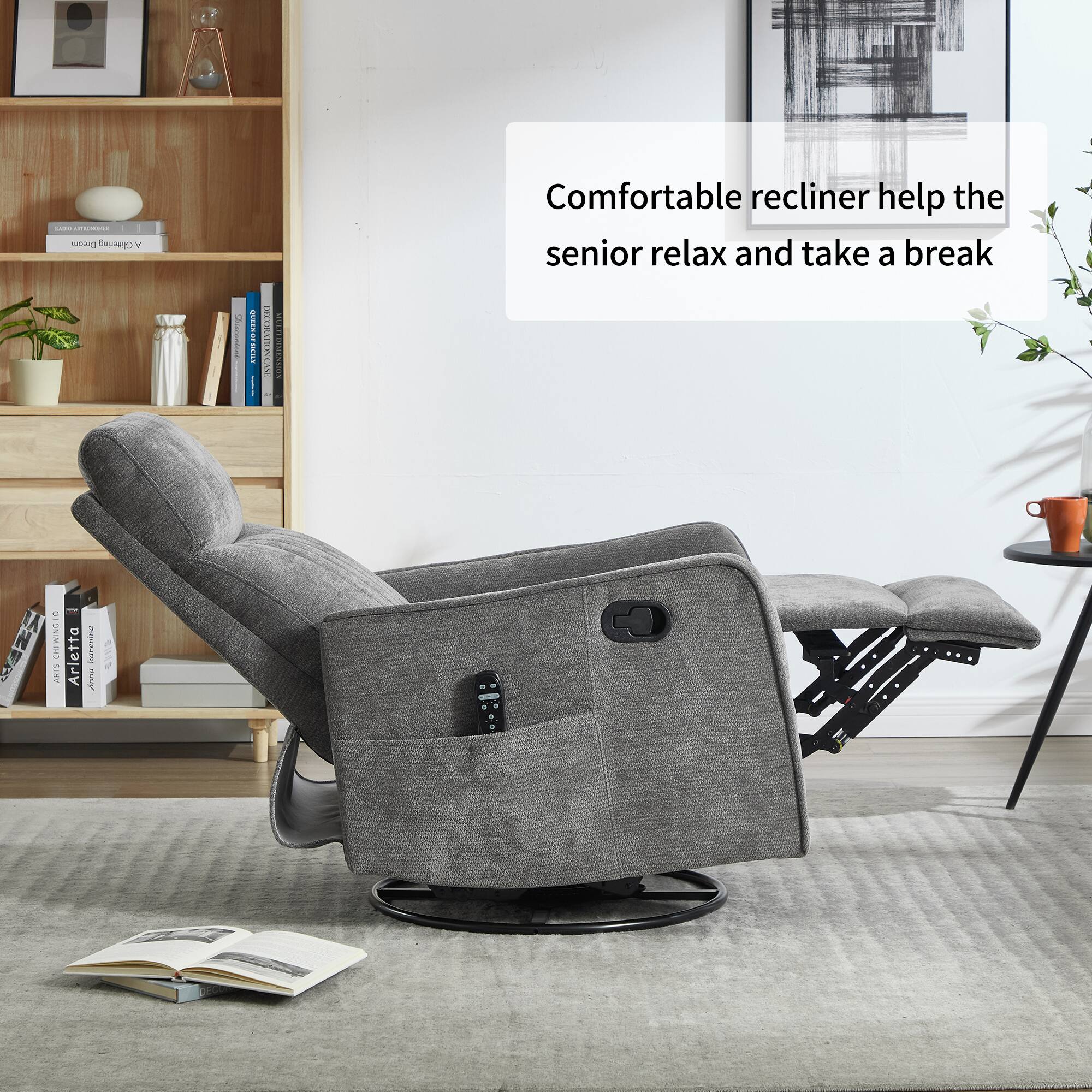 Comfortable recliner help the senior relax and take a break