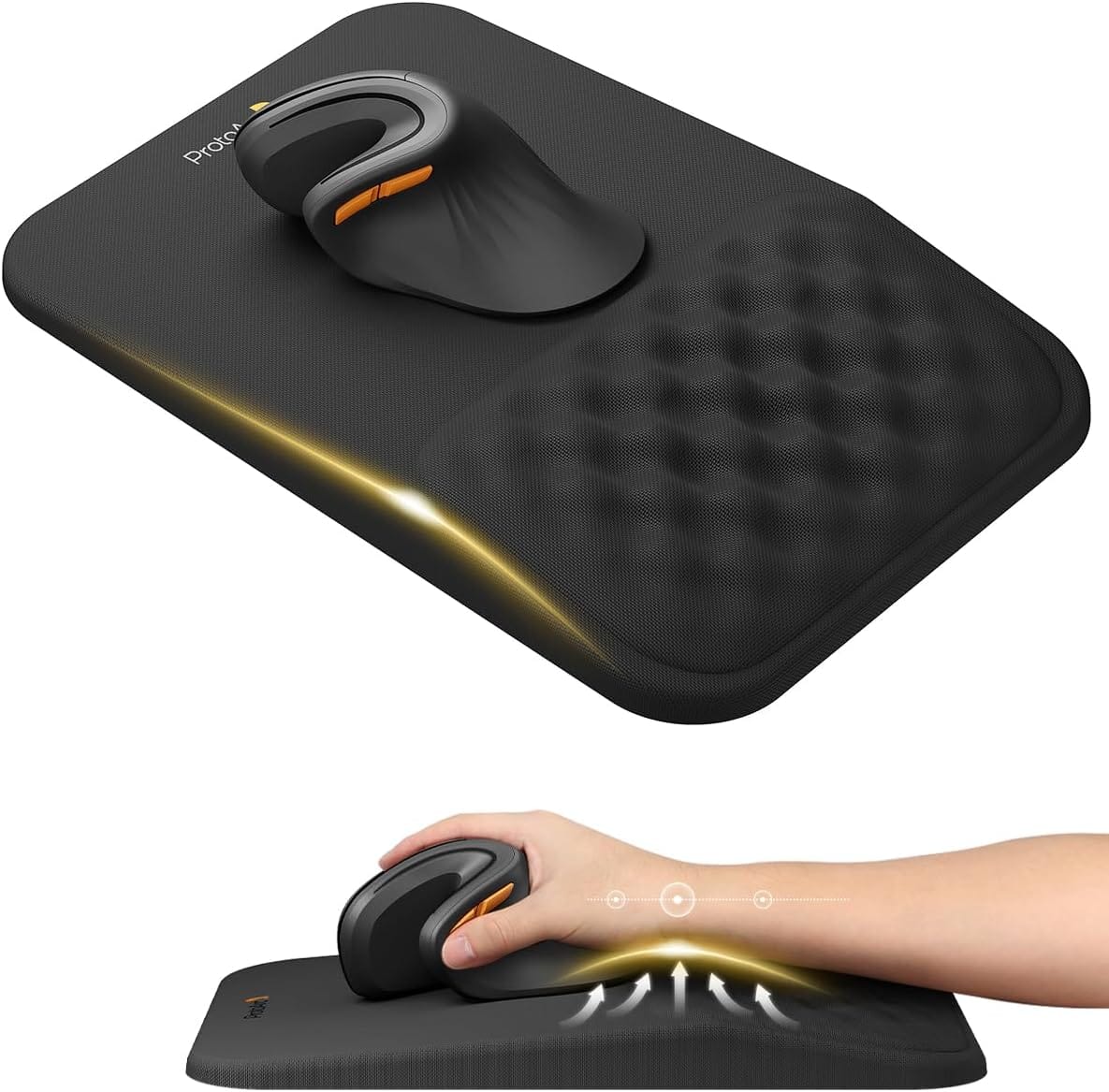 Front. ProtoArc - MP50 Ergonomic Mouse Pad with Wrist Rest - black Lycra.