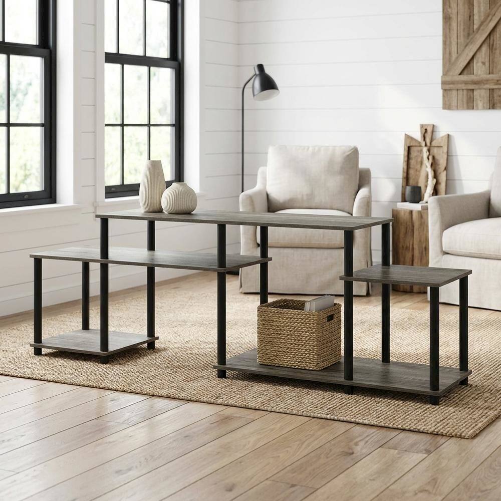 Alt View 1. FurniFact - Wood TV stand for 55-inch screens with modern design and durable construction - Gray Black.