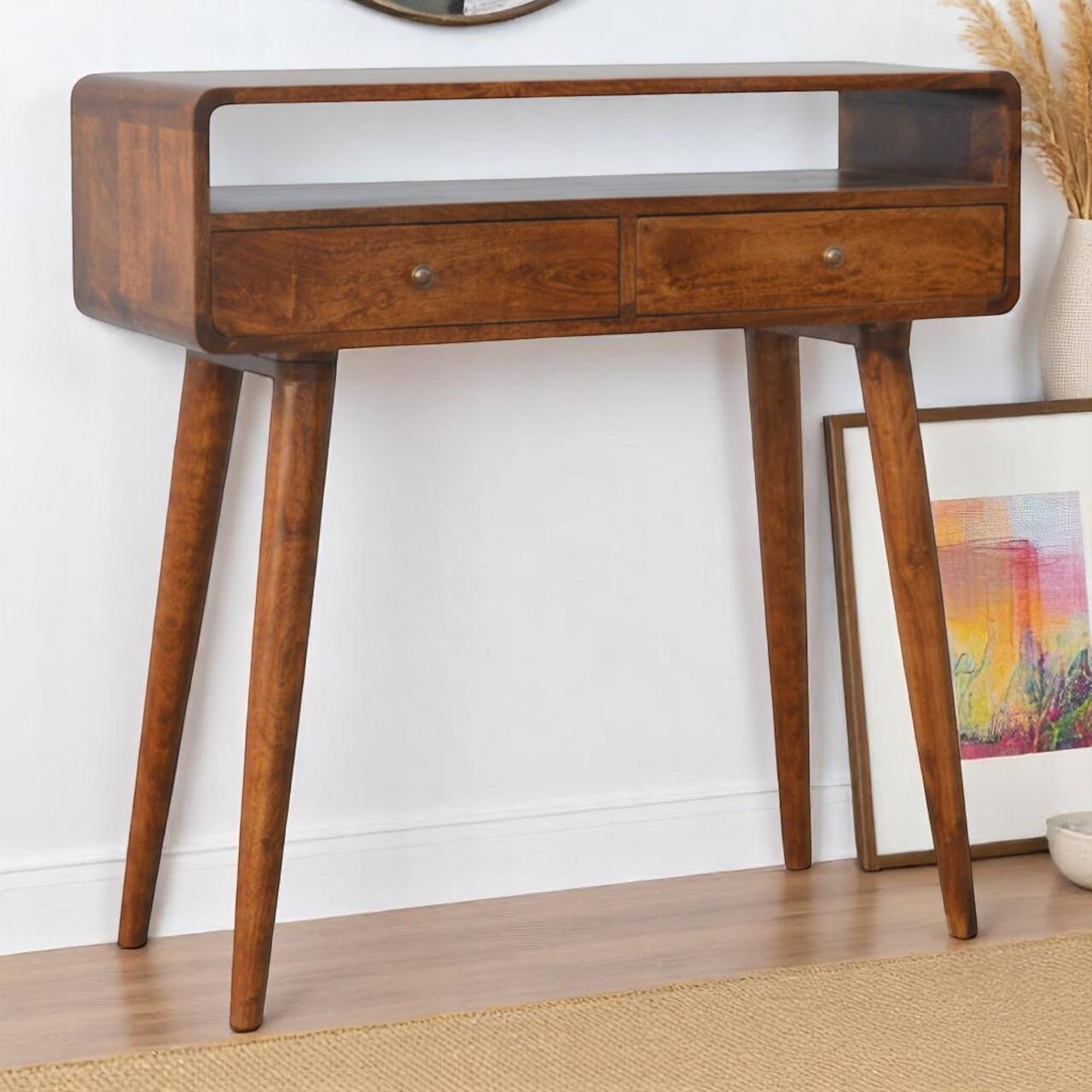 Angle. Artisan Furniture - Artisan Furniture Solid Wood Curved Chestnut Console Table - Brown.