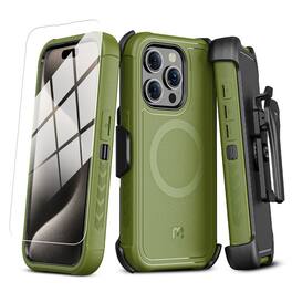 Mybat Pro - Maverick Series MagSafe Case with Holster and Tempered Glass for Apple iPhone 15 Pro Max (6.7) - Army Green