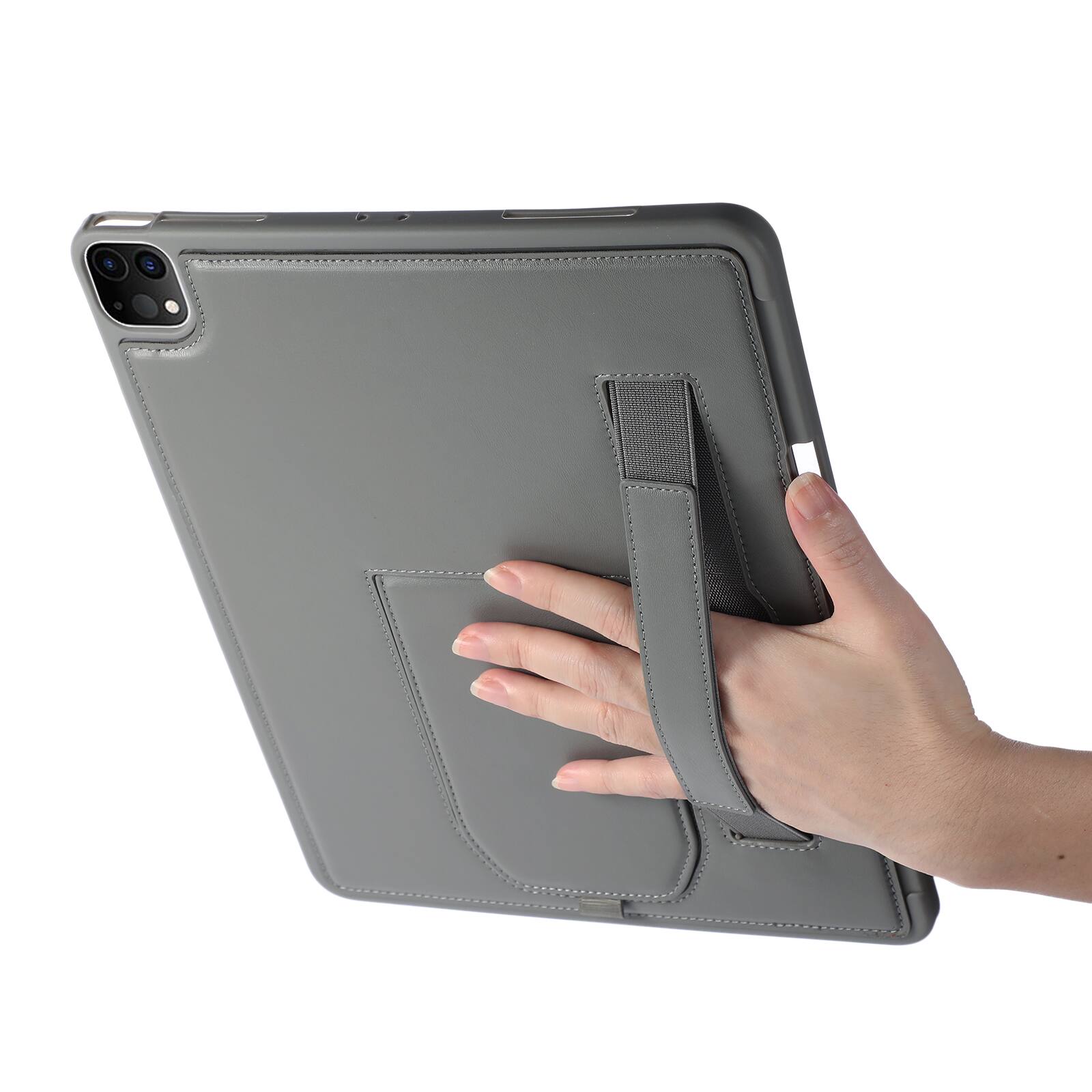 Left. UUCOVER - Case for iPad Air 13-inch M4 M3 M2 (2026/2025/2024) Shockproof PU Leather Hand Strap Kickstand Pencil Holder Cover - Gray.