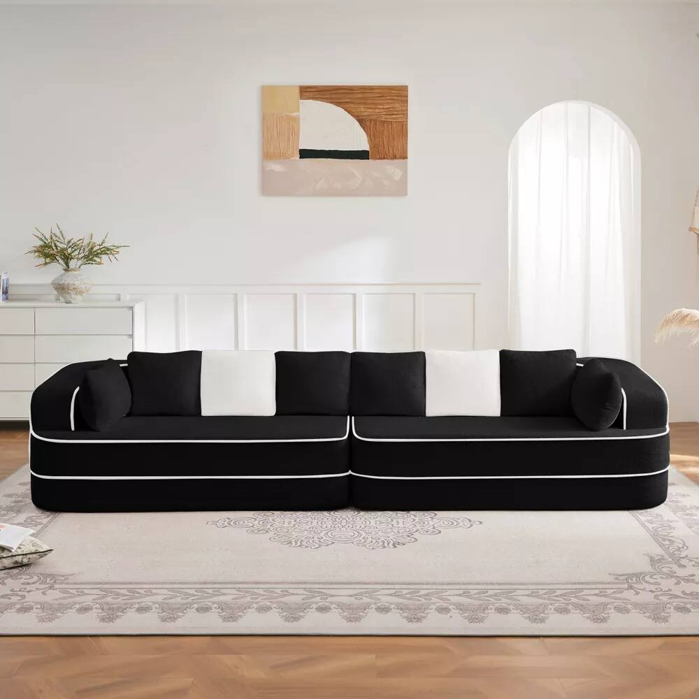 Angle. Aukfa - 135" Oversized 4 Seats Fluffy Comfy Couch Teddy Fabric Modular Sofa for Living Room - Black.