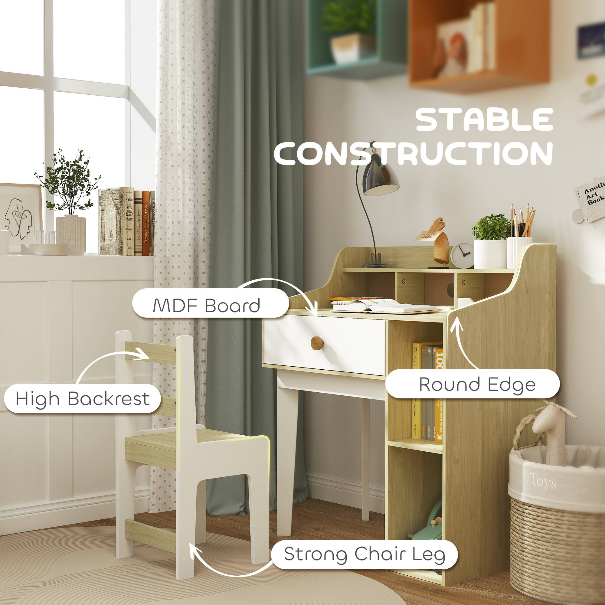 STABLE CONSTRUCTION

- MDF Board
- High Backrest
- Round Edge
- Strong Chair Leg