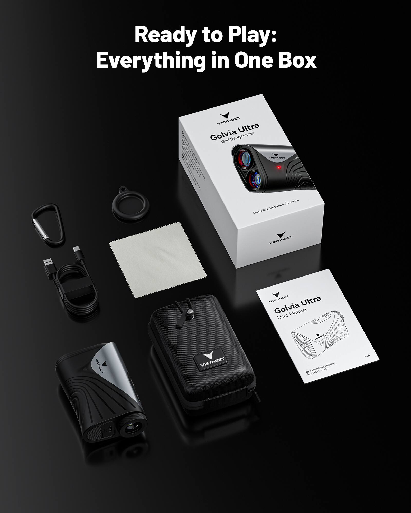 Ready to Play: Everything in One Box

VISTASET Ultra Golvia Golf Rangefinder

VISTASET Ultra Golvia User Manual
