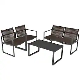 Pefilos - 4 Pieces Patio Furniture Conversation Set with Includes Coffee Table, Outdoor Patio Furniture Set with Sofa Loveseat - Black