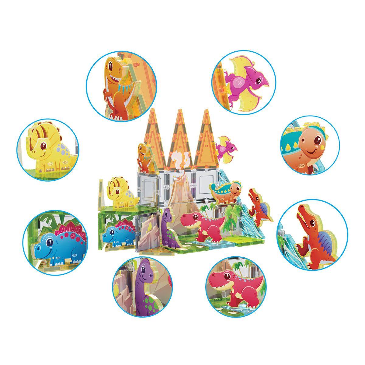 Alt View 3. PicassoTiles - PICASSO-TILES Magnetic Tiles for Kids, 38PCS Magnet Tile Dinosaur Theme, Educational Building Blocks Set, STEM Toy - Multicolor.