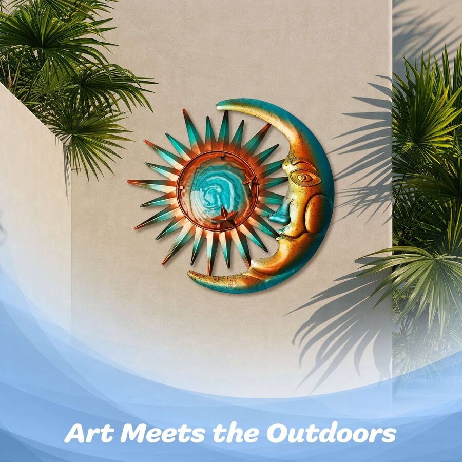 Texture Tile Rusted Metal G128 Sun and Moon Metal Wall Art 12x12 Sun & 12x8 Moon Indoor Outdoor ...