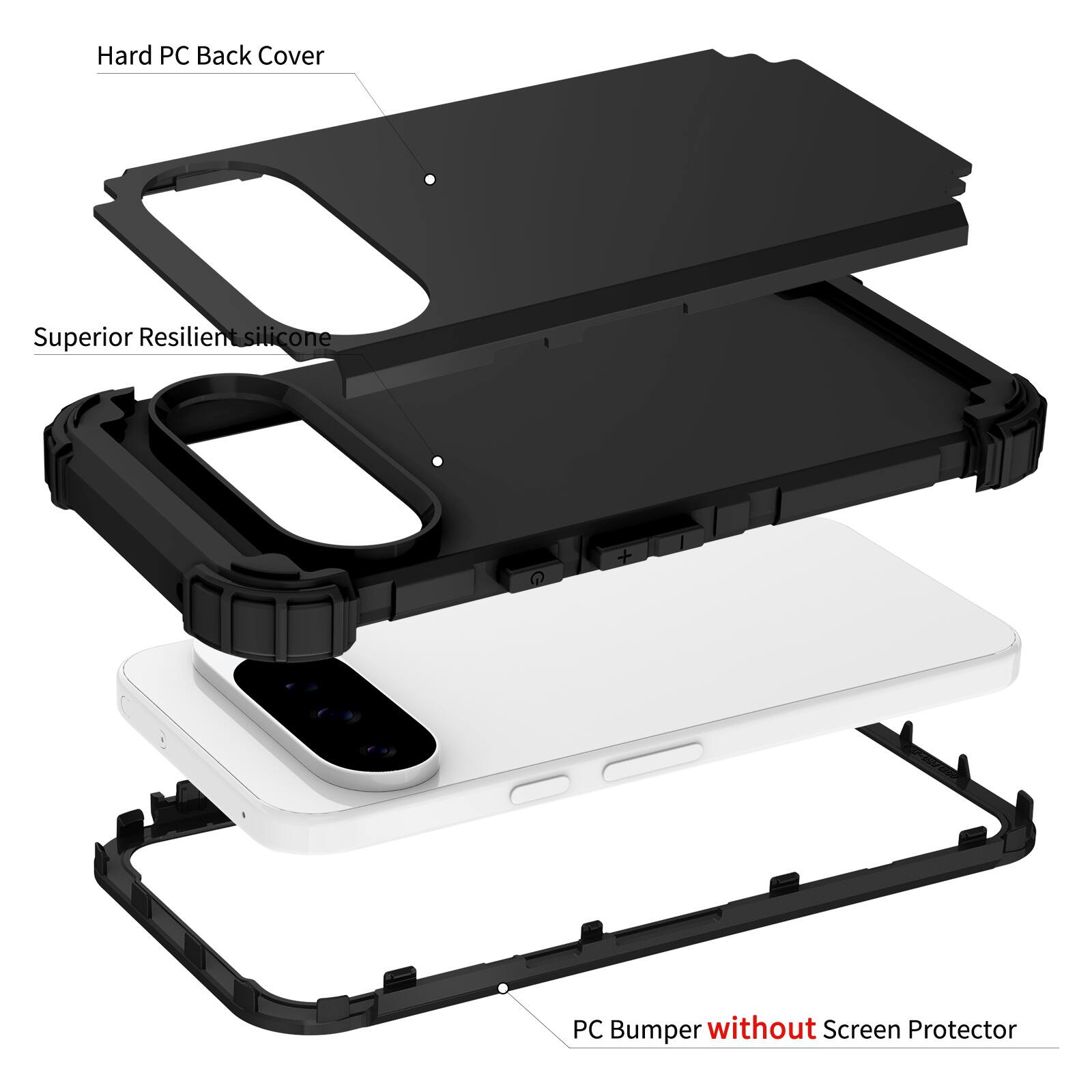 Hard PC Back Cover Superior Resilient silicone + PC Bumper without Screen Protector