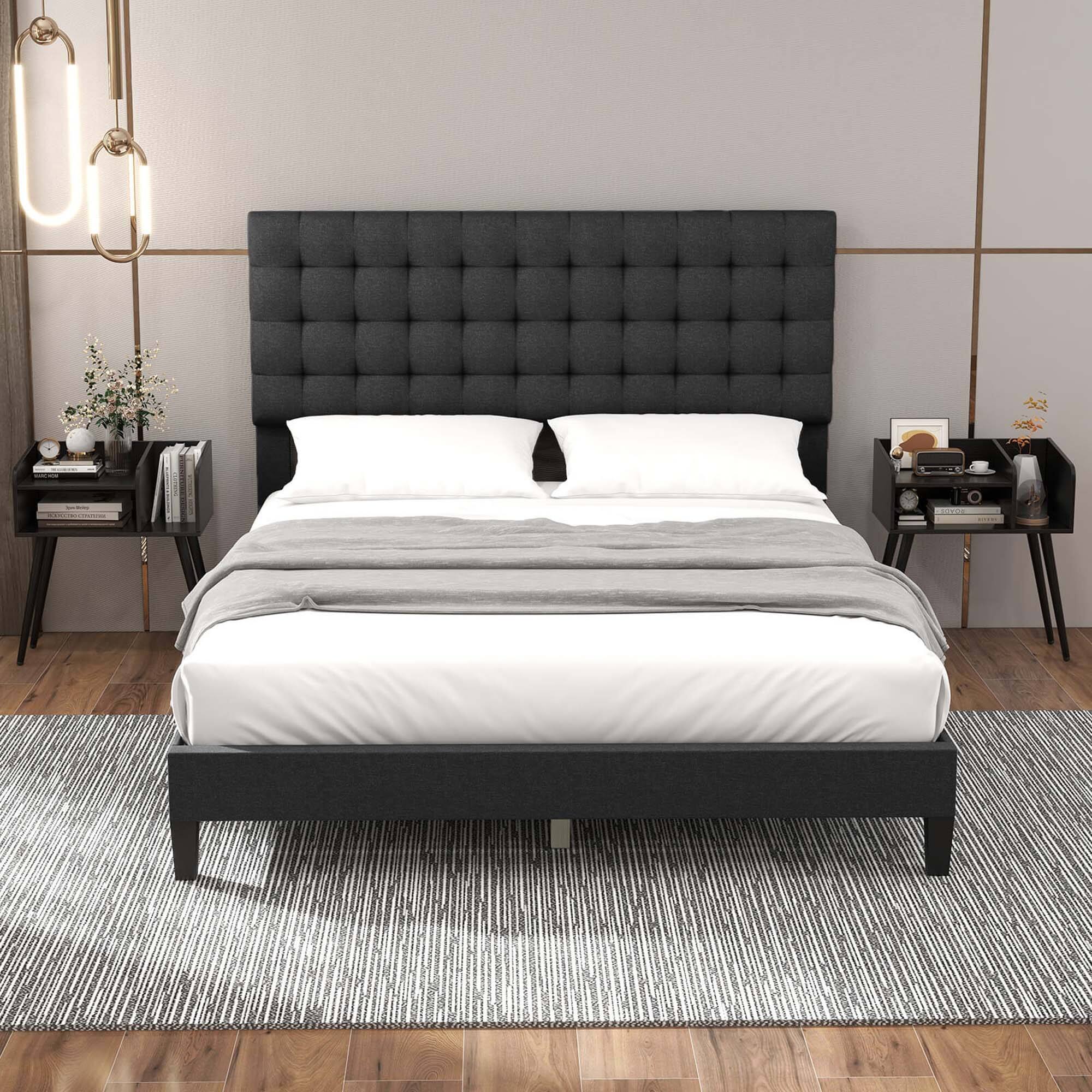 Alt View 14. Costway - Mid Century Modern End Table with Open Shelves Metal Support Legs for Bedroom - Black.