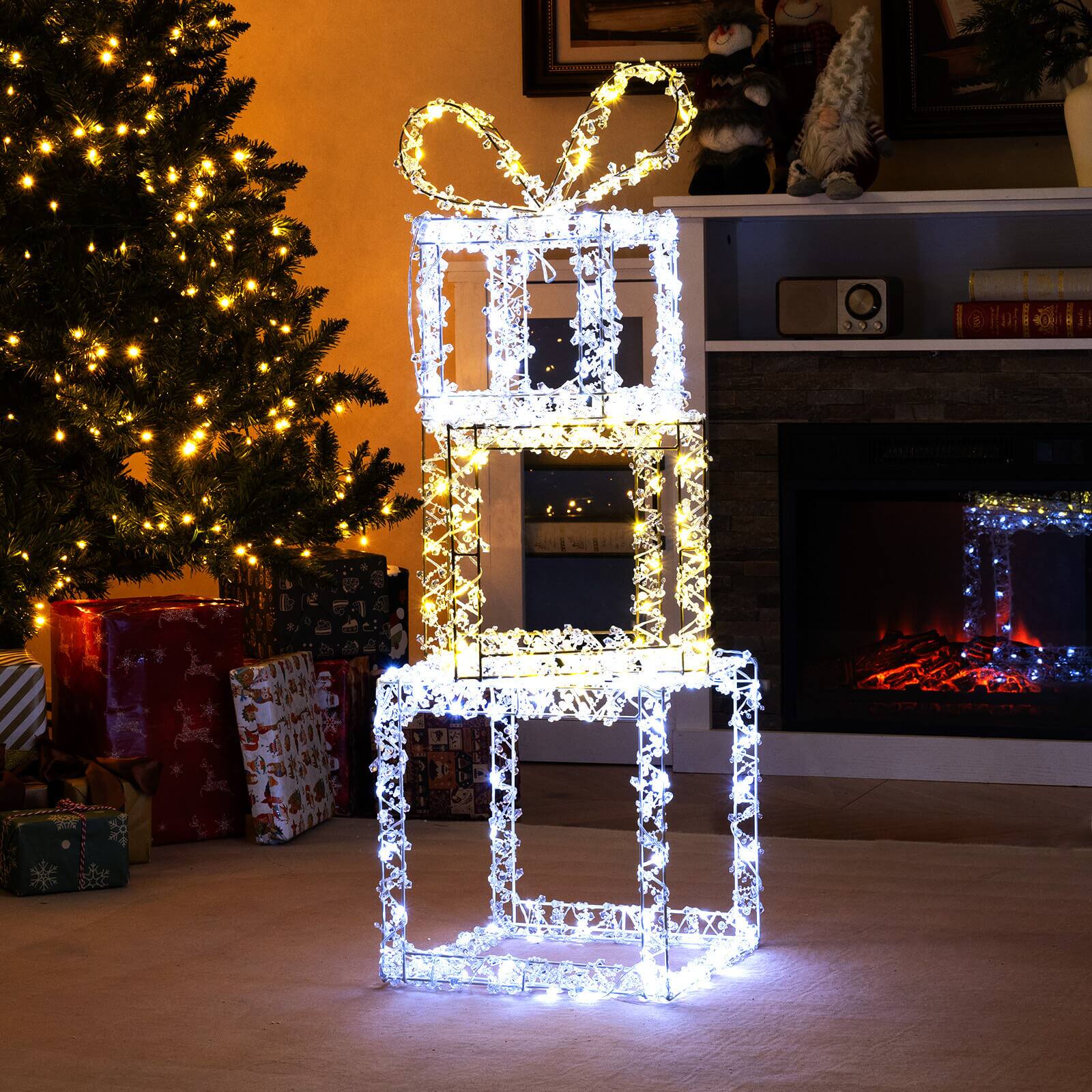 Alt View 3. Costway - Costway Set of 3 Pre-Lit Christmas Present Box Lights with Warm & Cold White LED Lights - Multicolor.