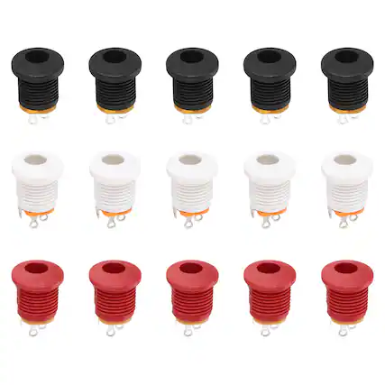 Front. Unique Bargains - 15pcs DC5521 5.5x2.1mm 30V 0.5A 3Pin Female Barrel Jack Panel Mount Connector for Guitar/Car Audio - Black, Red, White.