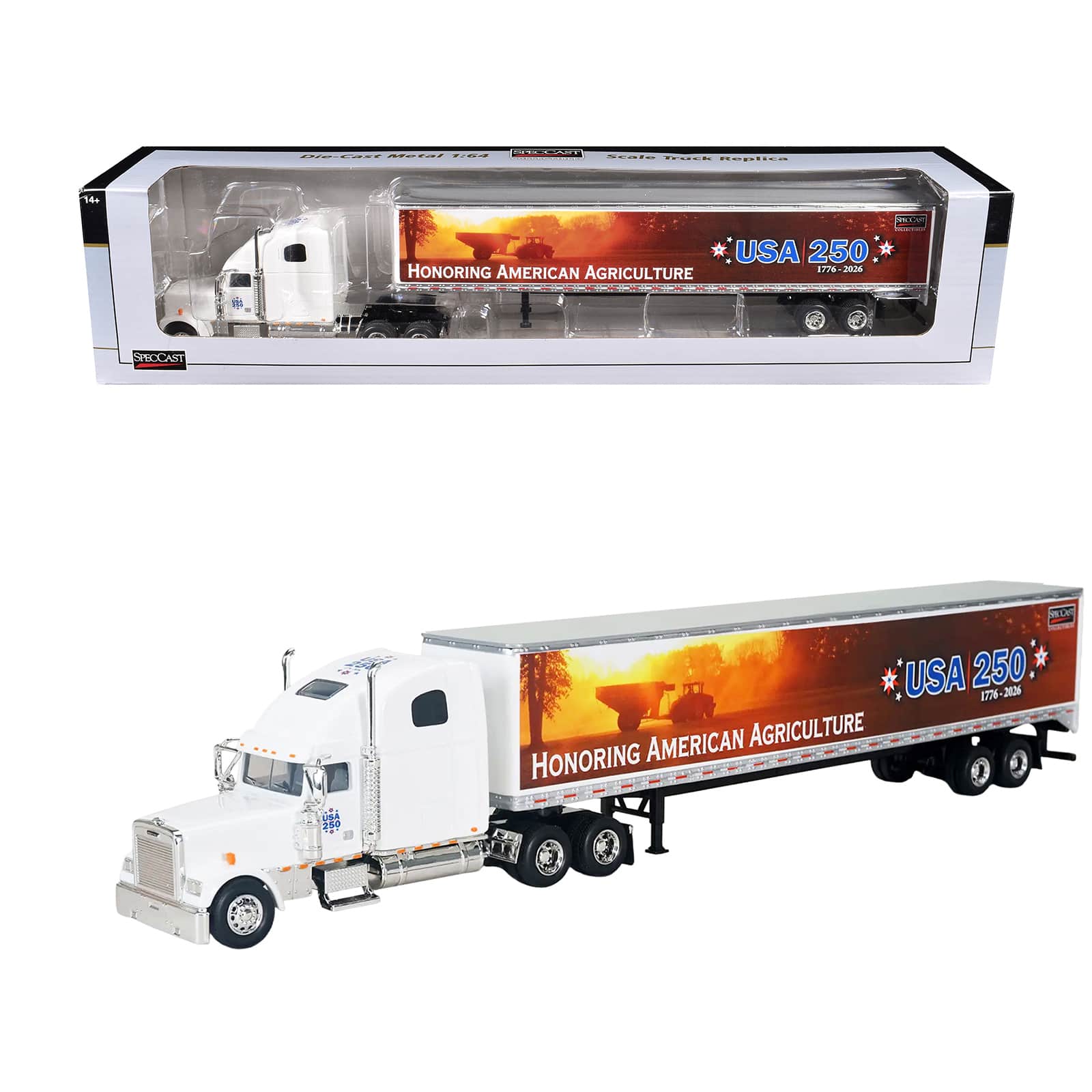 "SpecCast Collectibles - Freightliner Classic XL Sleeper Cab White with Trailer ""Honoring American Agriculture - USA 250"" 1/64 Model by SpecCast" price history on PriceWatchPro