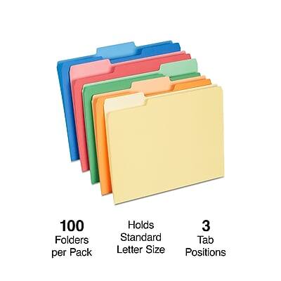 100 Folders per Pack  
Holds 3 Standard Tab Letter Size Positions