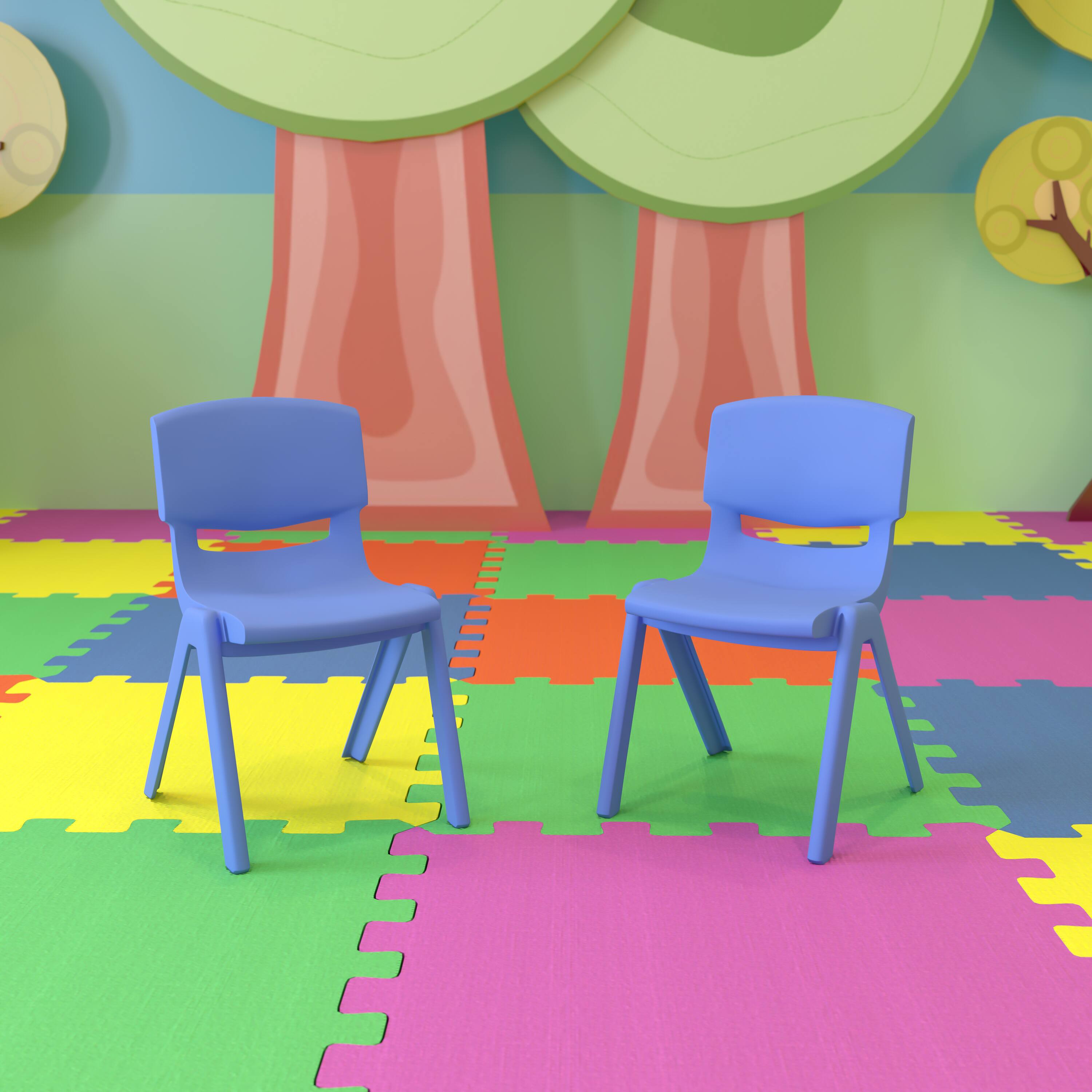 Alt View 2. Emma + Oliver - 2 Pack Plastic Stackable School Chair with 12"H Seat, Preschool Seating - Blue.