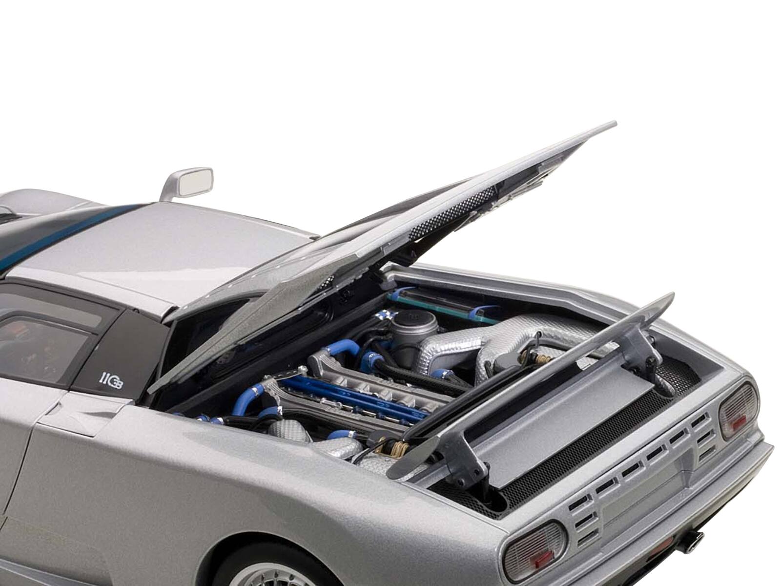 Left. Autoart - Bugatti EB110 GT Silver 1/18 Diecast Car Model by Autoart - Silver.
