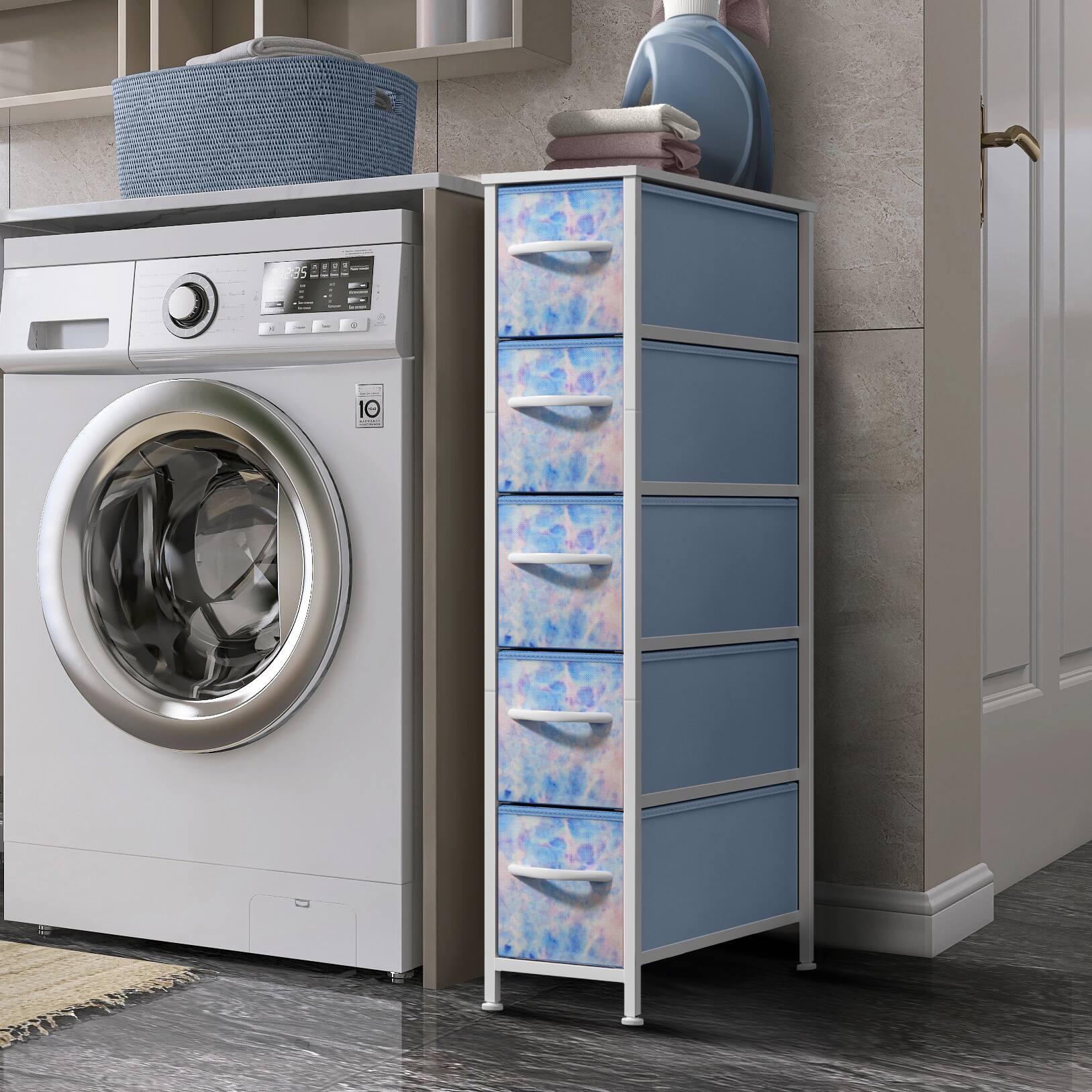 Alt View 1. Sorbus - Sorbus 5 Drawers Narrow Dresser with Steel Frame, Wood Top & Fabric Bins for Small Spaces, Closets, Bedrooms, Bathrooms - Tie Dye Blue.