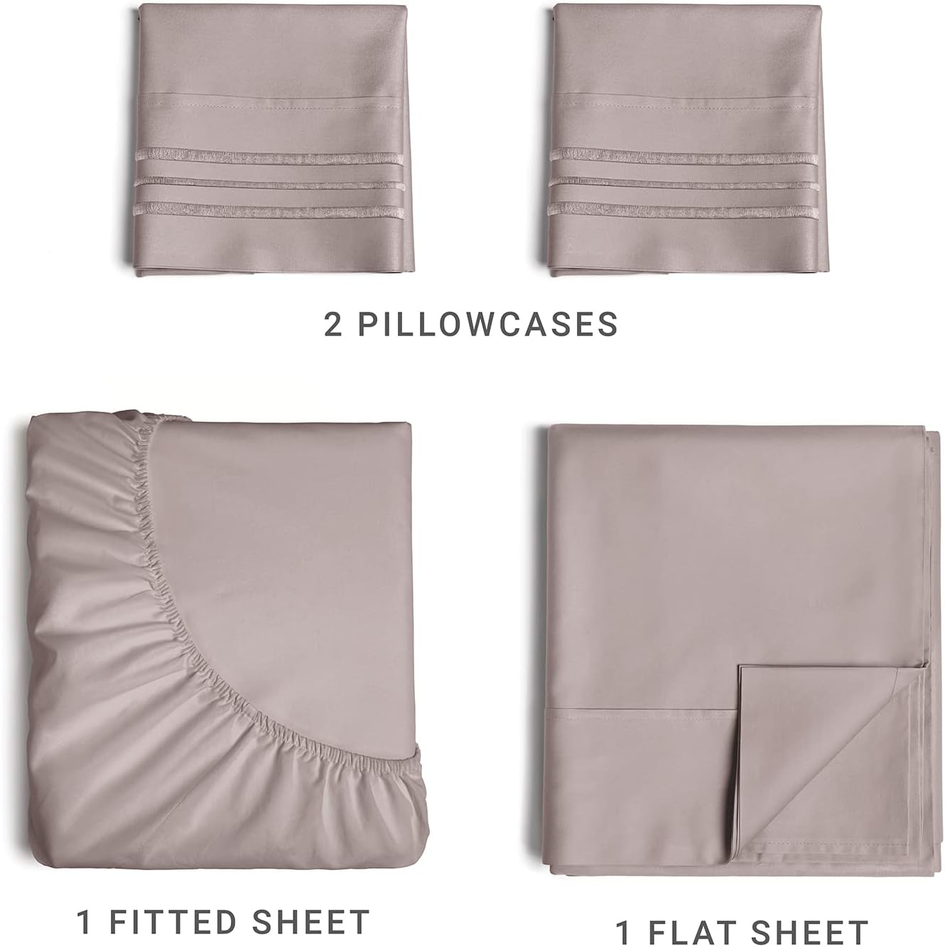 2 Pillowcases  
1 Fitted Sheet  
1 Flat Sheet