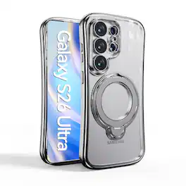 Dteck - Magnetic Case for Samsung Galaxy S26 Ultra with 360 Ring Stand and Strap, Shockproof TPU Cover Built-in Lens Protector - Silver