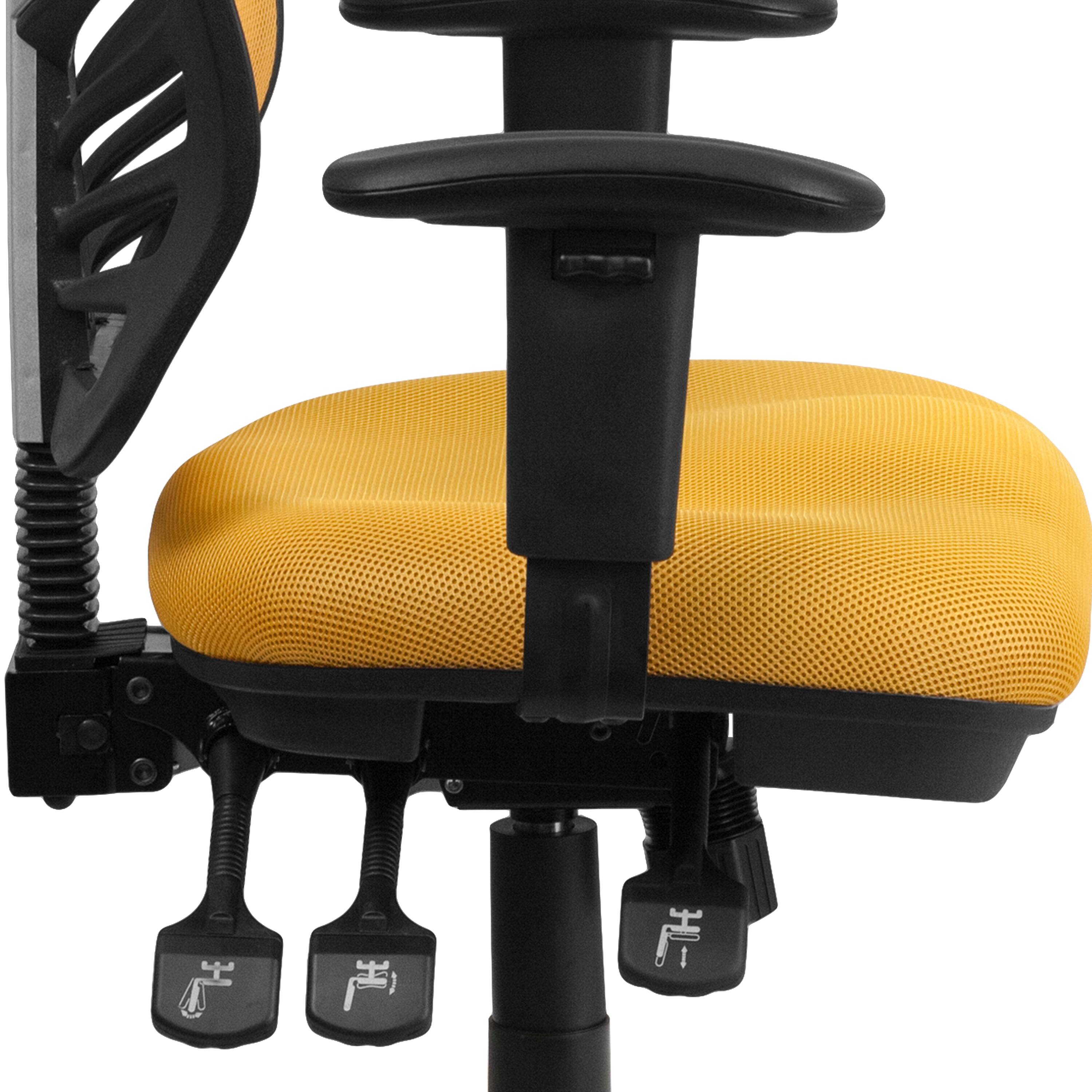Alt View 9. Emma + Oliver - Mid-Back Mesh Triple Paddle Swivel Ergonomic Office Chair with Adjustable Arms - Yellow-Orange/Black Frame.