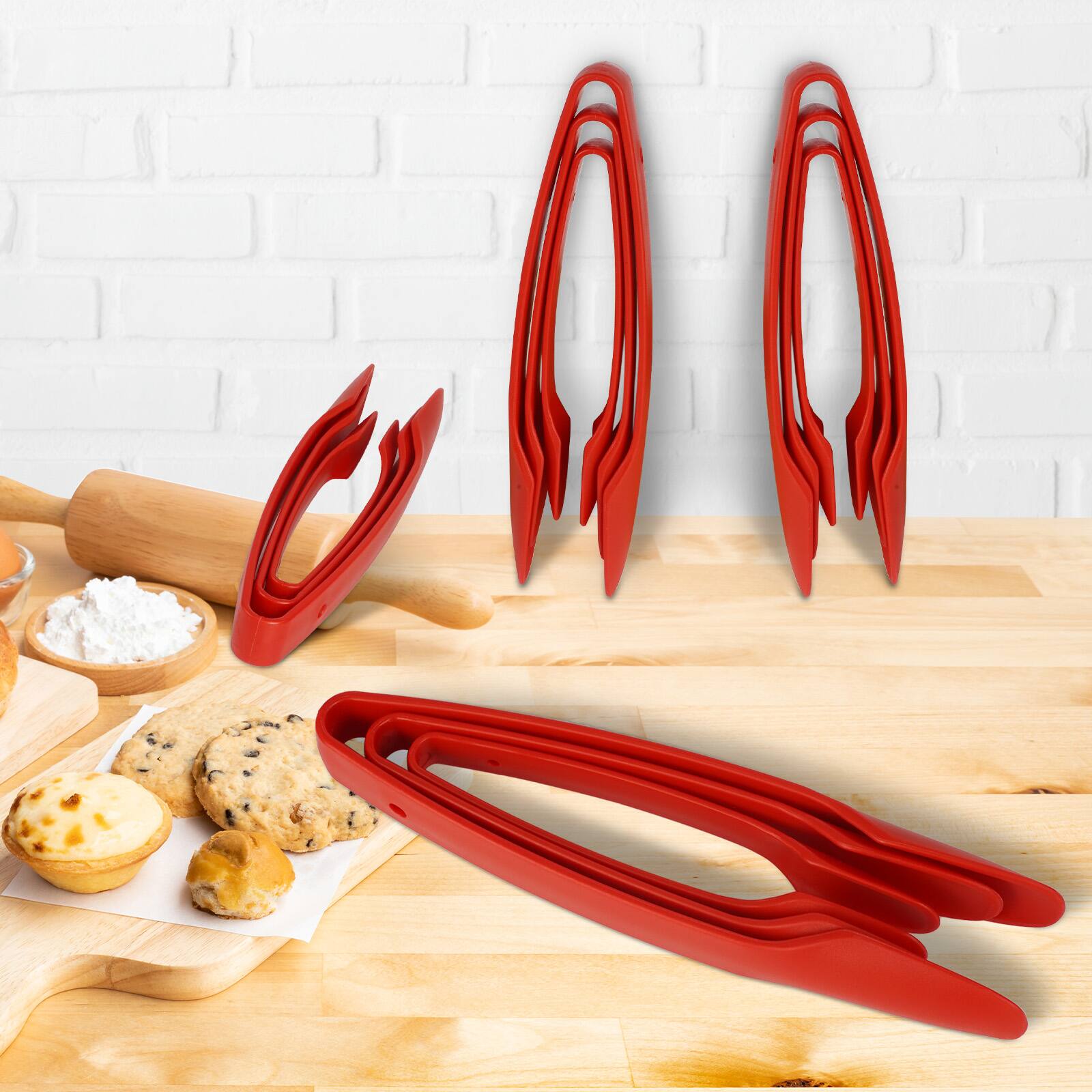 Alt View 2. Hansmart - HANSMART 3PK PP Food Tong Kitchen Tongs Non-slip Cooking Clip Clamp BBQ Salad Tools Kitchen Accessories Cake Food Clip - Red.