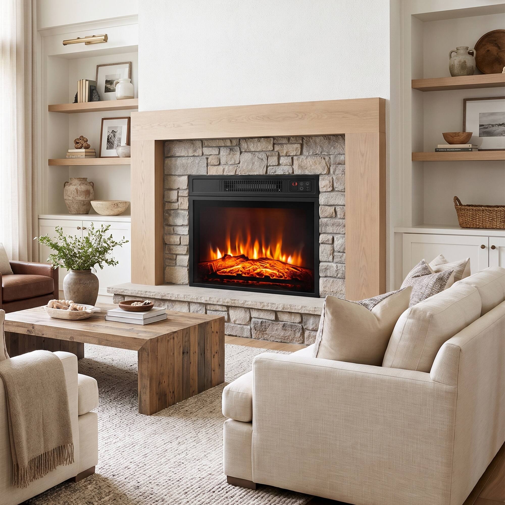 Left. Ihomeadore - 19" Electric Fireplace Insert with Remote Control,3 Adjustable Flame Color and Heat Settings - Black.