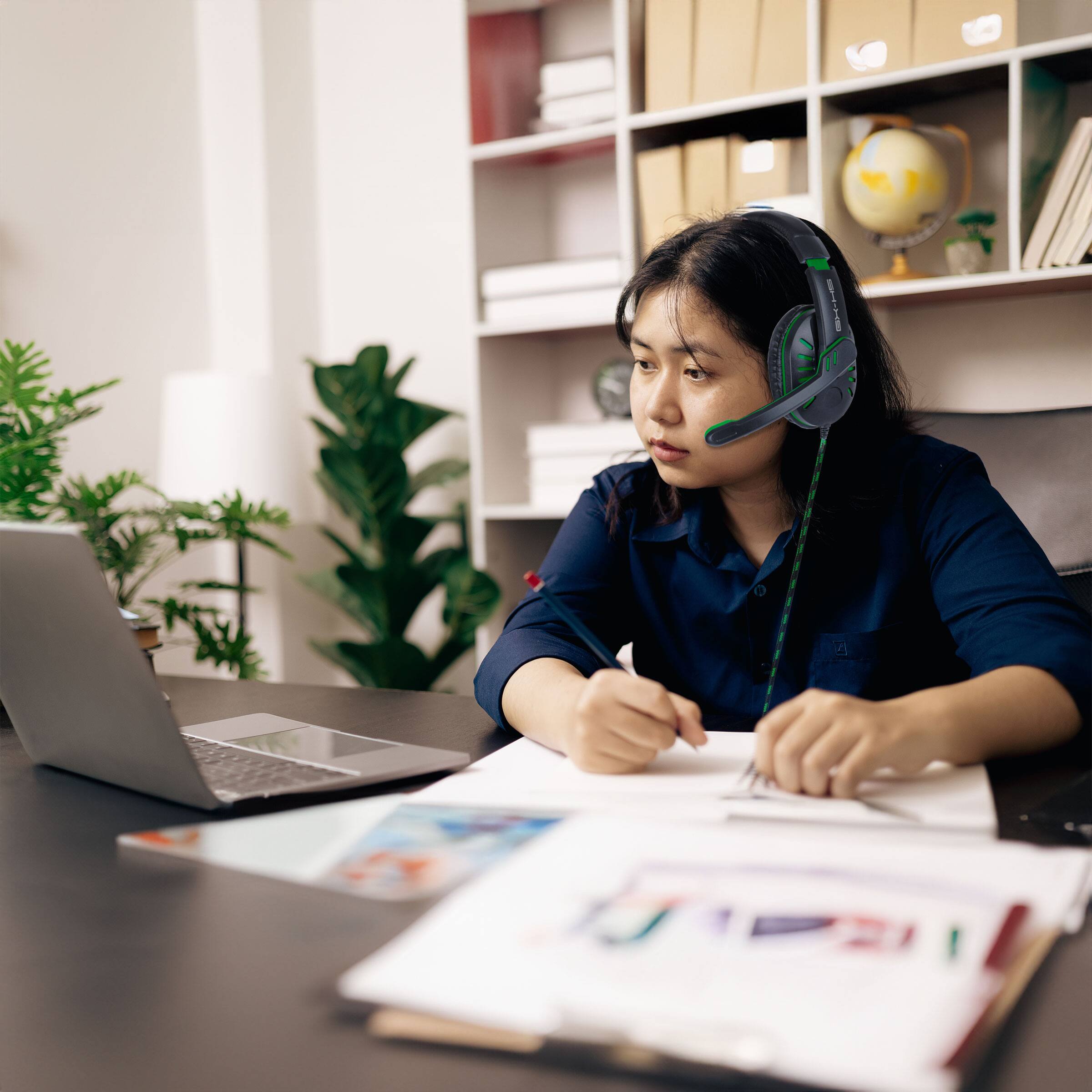 Alt View 1. ENHANCE - Gaming Headset with Rotating Microphone - Soft Adjustable Headband - Green - Green.