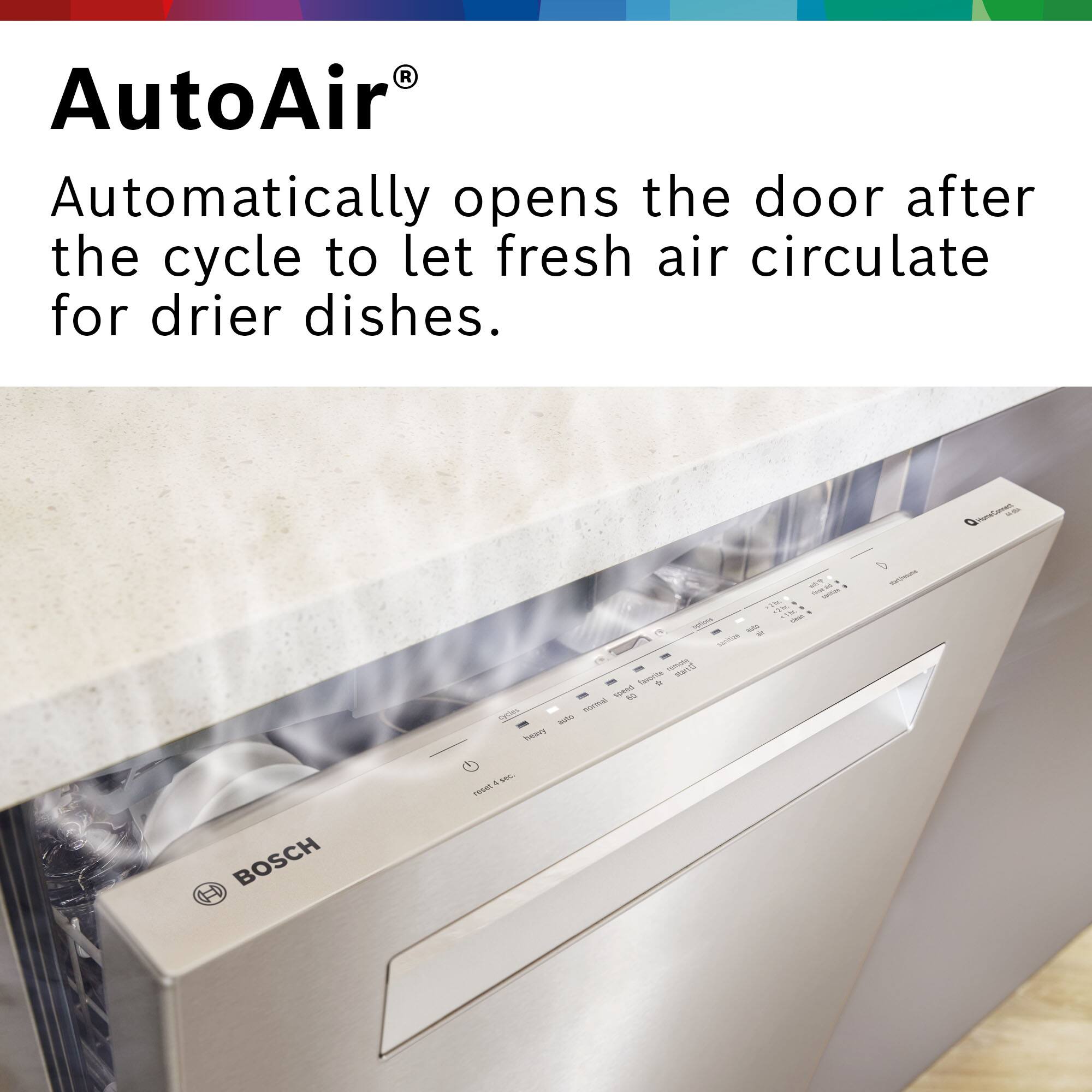 AutoAir®  
Automatically opens the door after the cycle to let fresh air circulate for drier dishes.