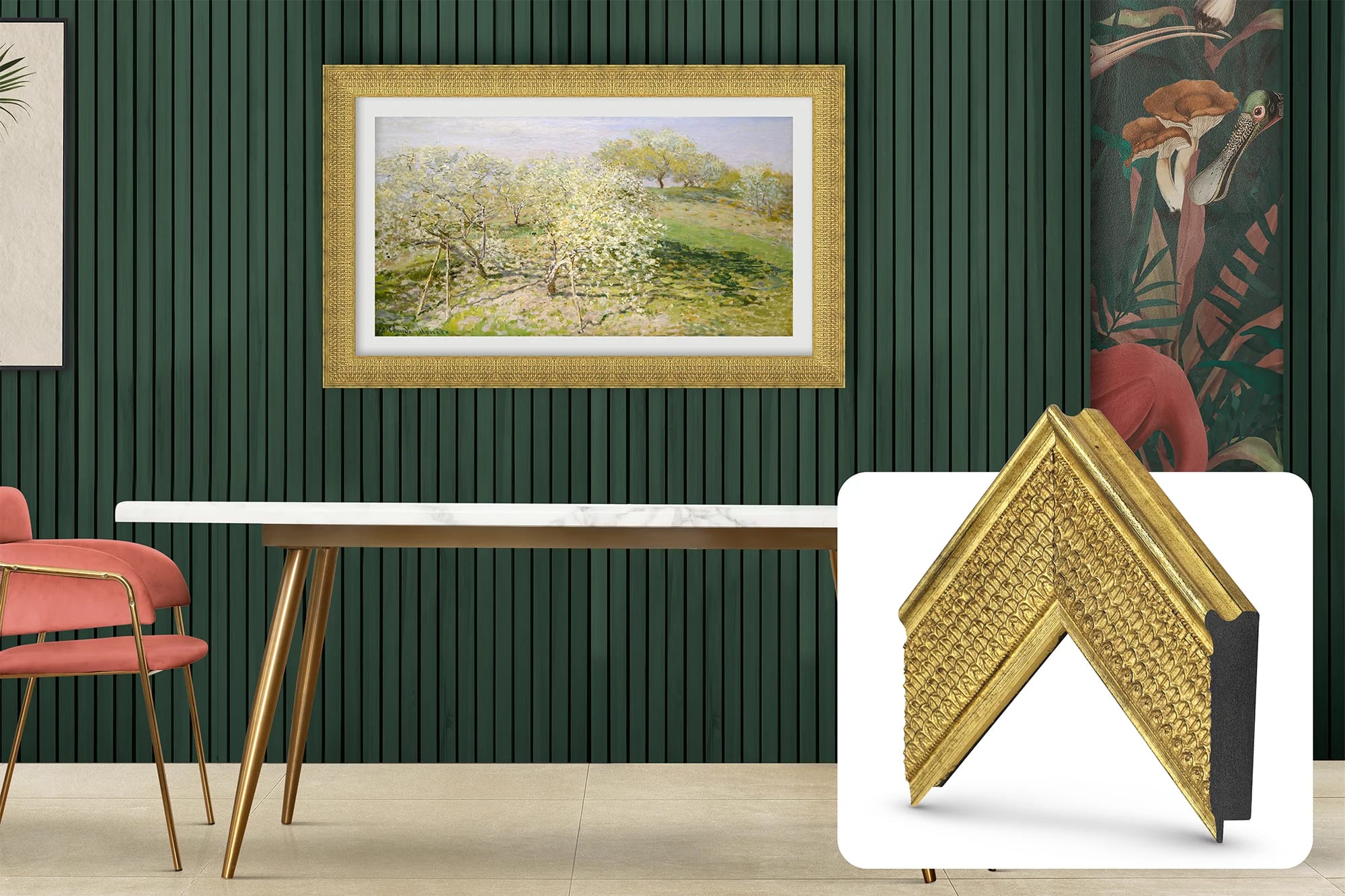 Front. Deco TV Frames - Premiere Bezel for Samsung the Frame TV - 55" - Gatsby Gold.