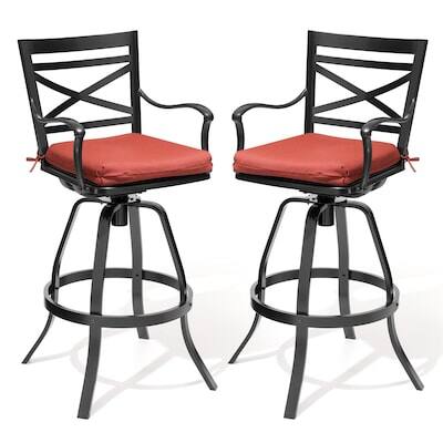 Angle. Crestlive Products - Crestlive Products Sunbrella Cast Aluminum Set 2 Black Swivel Bar Stool Chair Cushioned Seat - Red-2PC.