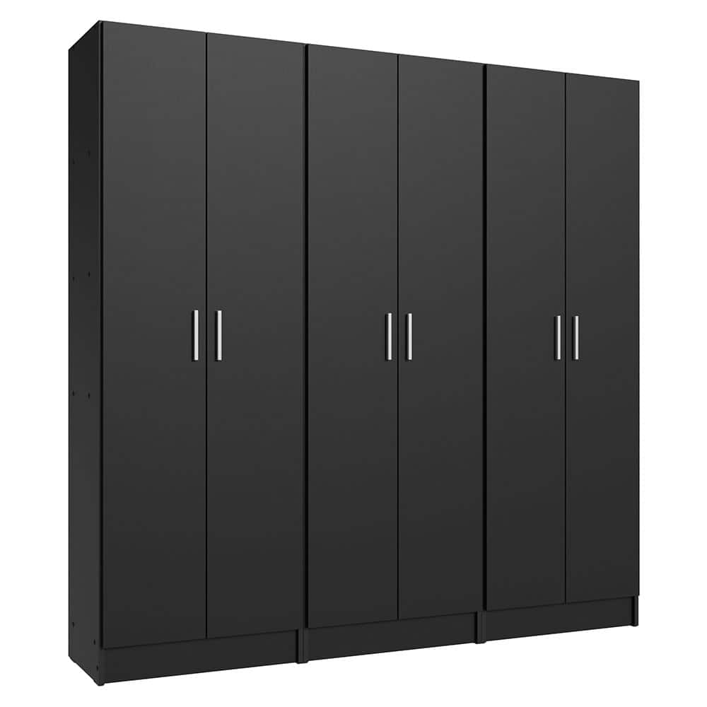 Madesa - Garage Set 3 Pantry Storage Cabinet with 12 Utility Shelves 71"L Wooden Organization Unit for Garage - Black