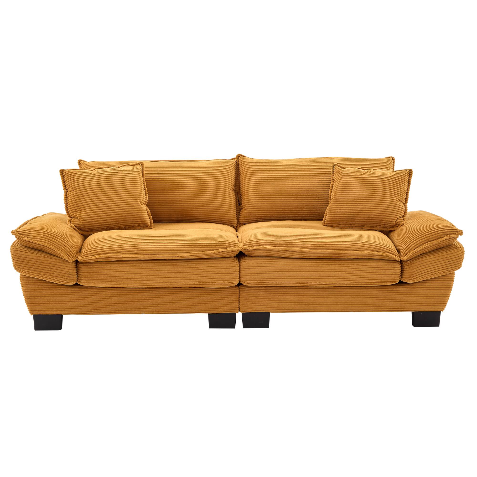 Angle. Tiramisubest - Corduroy Couch Loveseat Sofa with Pillows,Comfy Upholstered Deep Seat Sofa for Bedroom,Living Room,Office-Yellow - Yellow.